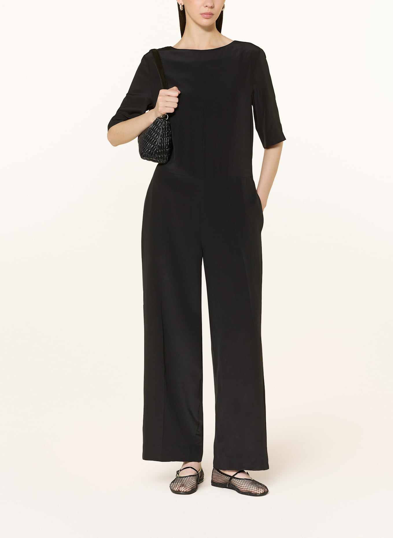 COS Jumpsuit aus Seide mit 3/4-Arm: SCHWARZ