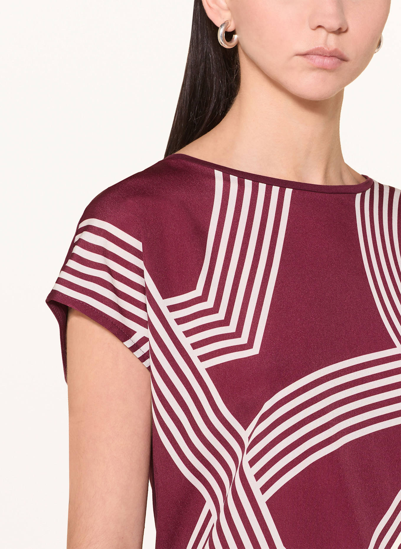 OPUS T-Shirt SABETHI im Materialmix: DUNKELROT / CREME