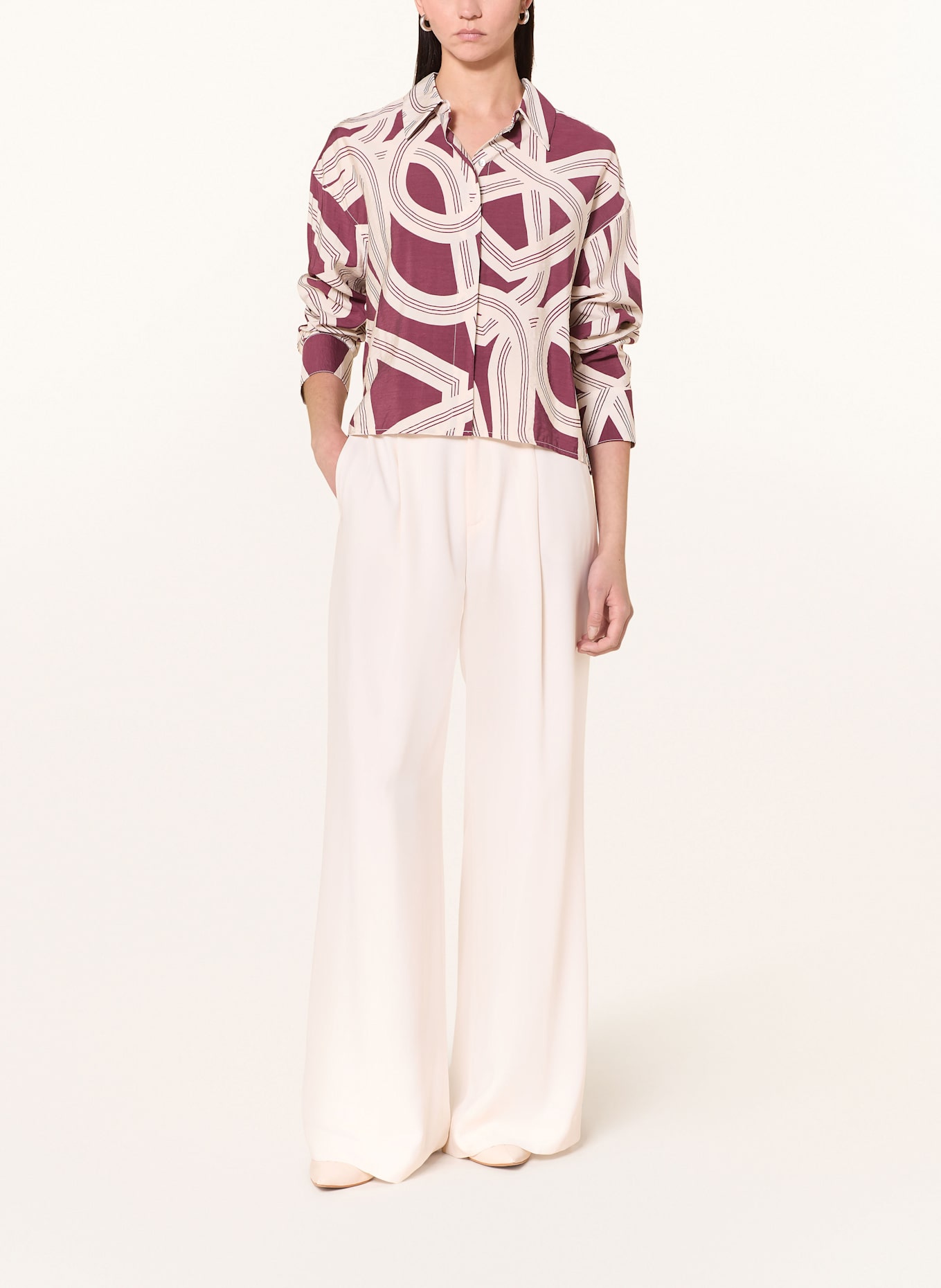 OPUS Hemdbluse FAMENA IANE: DUNKELROT / ECRU