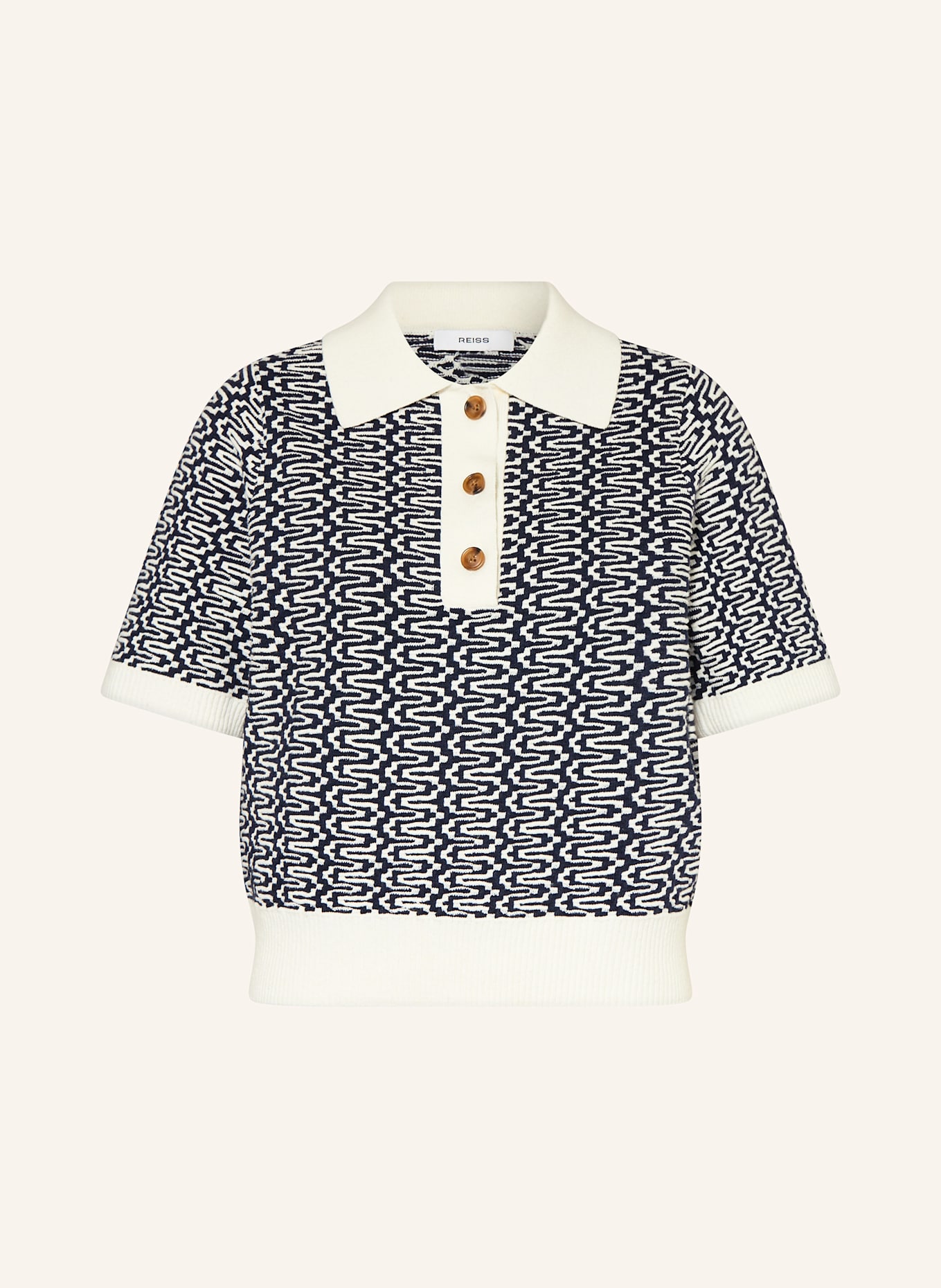 REISS Strick-Poloshirt JEM mit Leinen: DUNKELBLAU / WEISS