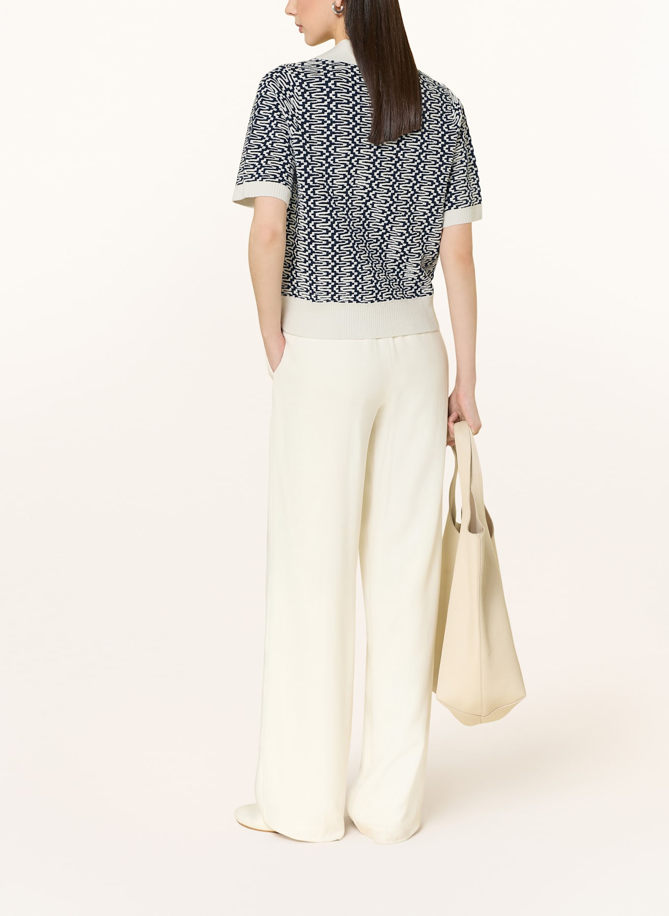 REISS Strick-Poloshirt JEM mit Leinen: DUNKELBLAU / WEISS