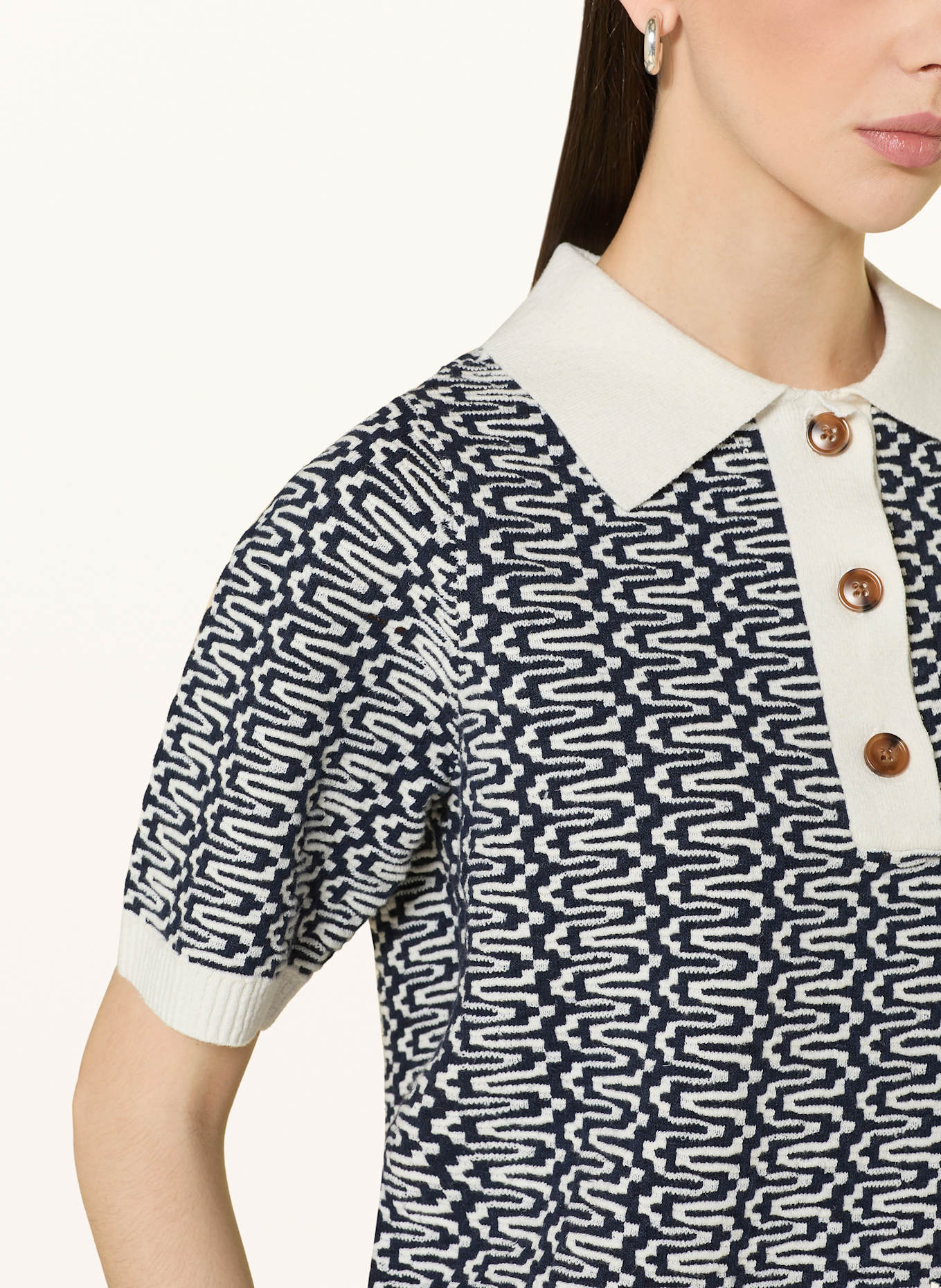 REISS Strick-Poloshirt JEM mit Leinen: DUNKELBLAU / WEISS