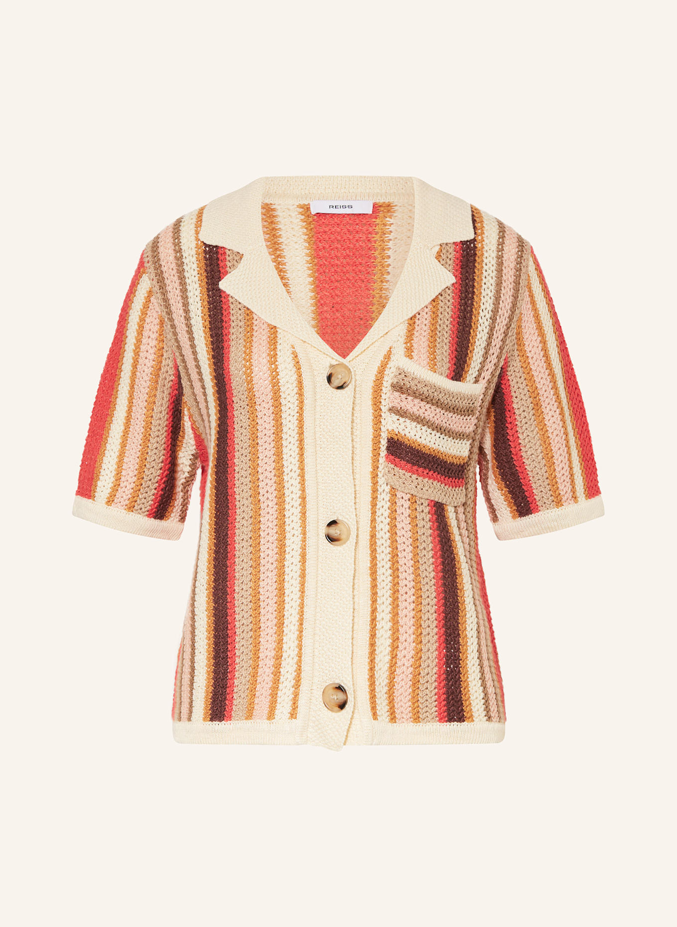 REISS Kardigan CANDY z lnu: ECRU / CZERWONY / CIEMNOPOMARAŃCZOWY