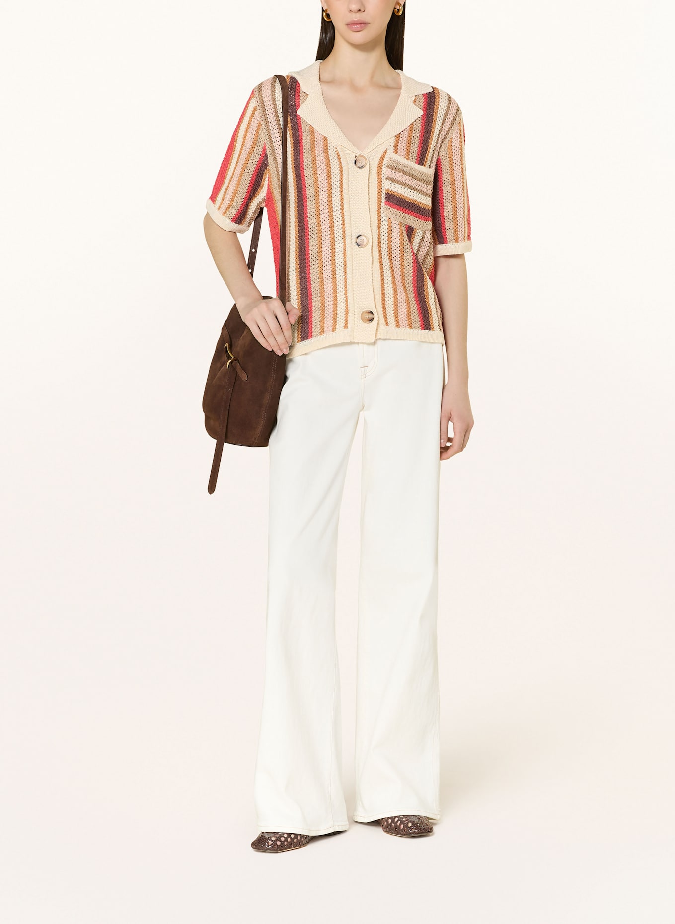 REISS Kardigan CANDY z lnu: ECRU / CZERWONY / CIEMNOPOMARAŃCZOWY