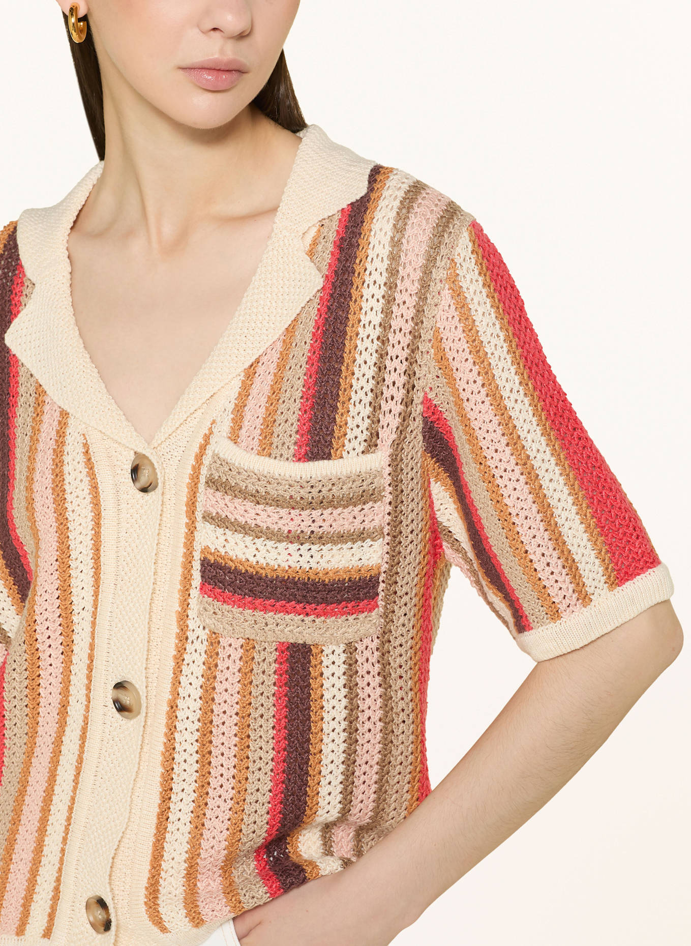 REISS Kardigan CANDY z lnu: ECRU / CZERWONY / CIEMNOPOMARAŃCZOWY