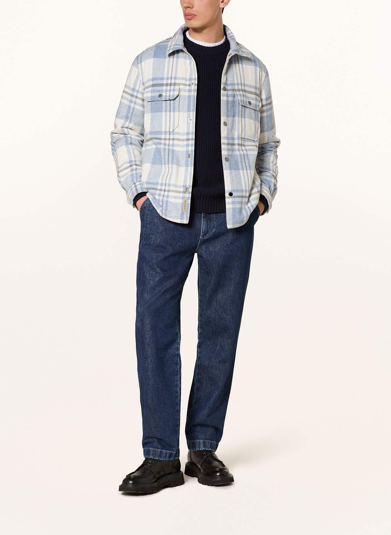 WOOLRICH Overjacket ALASKAN: CREME/ HELLBLAU/ GRAU