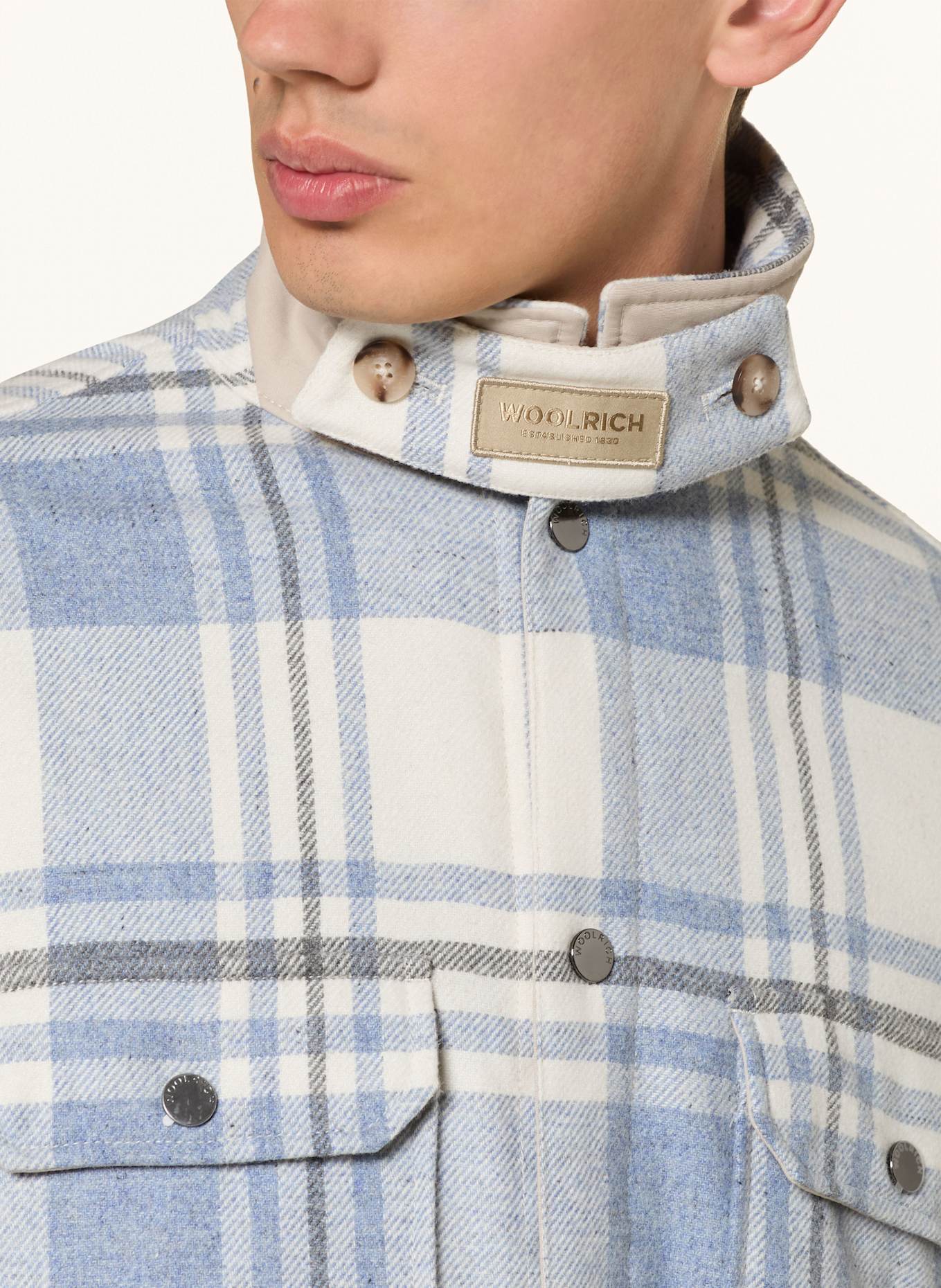 WOOLRICH Overjacket ALASKAN: CREME/ HELLBLAU/ GRAU