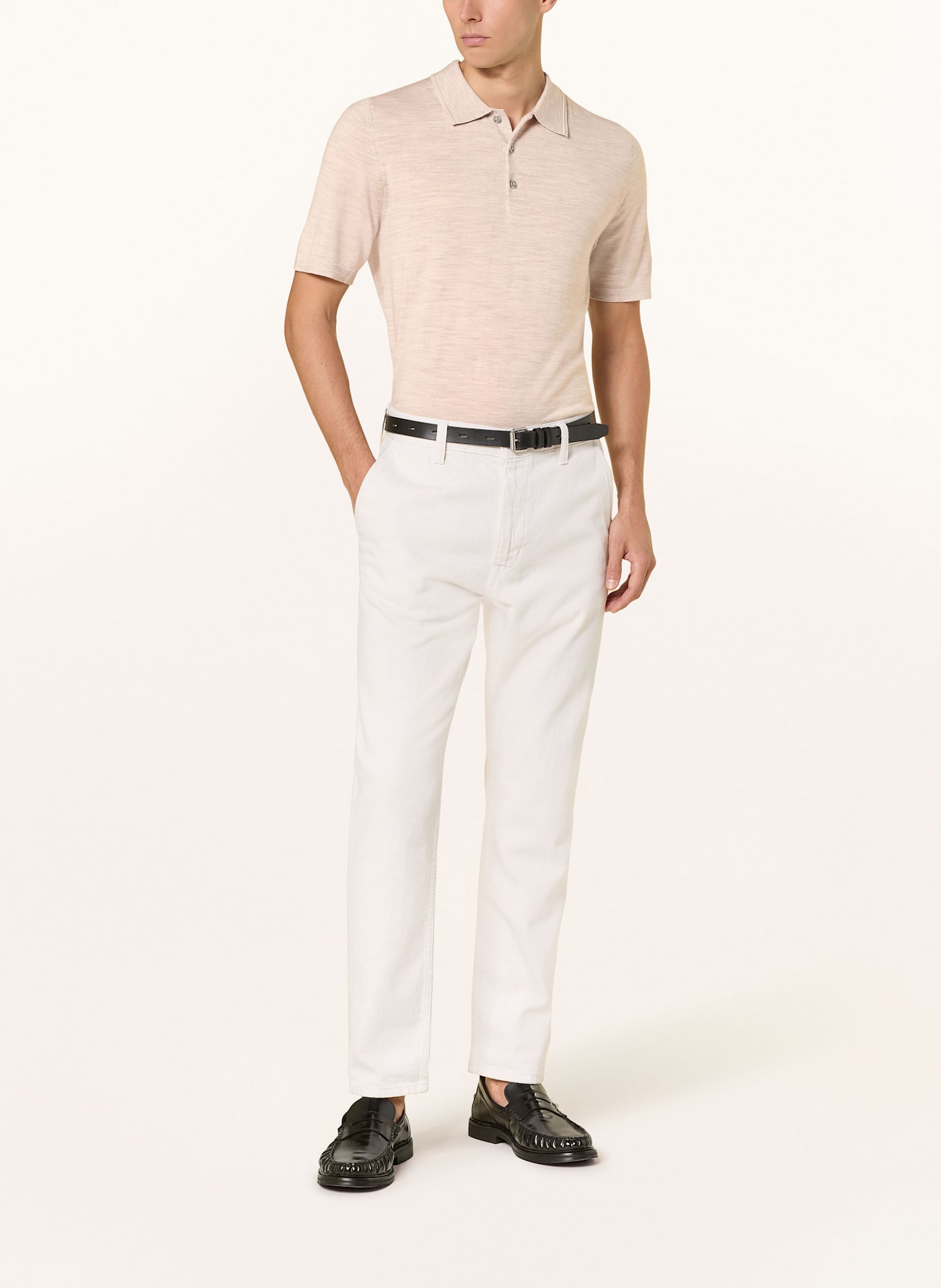 REISS Strick-Poloshirt MANOR aus Merinowolle: HELLBRAUN