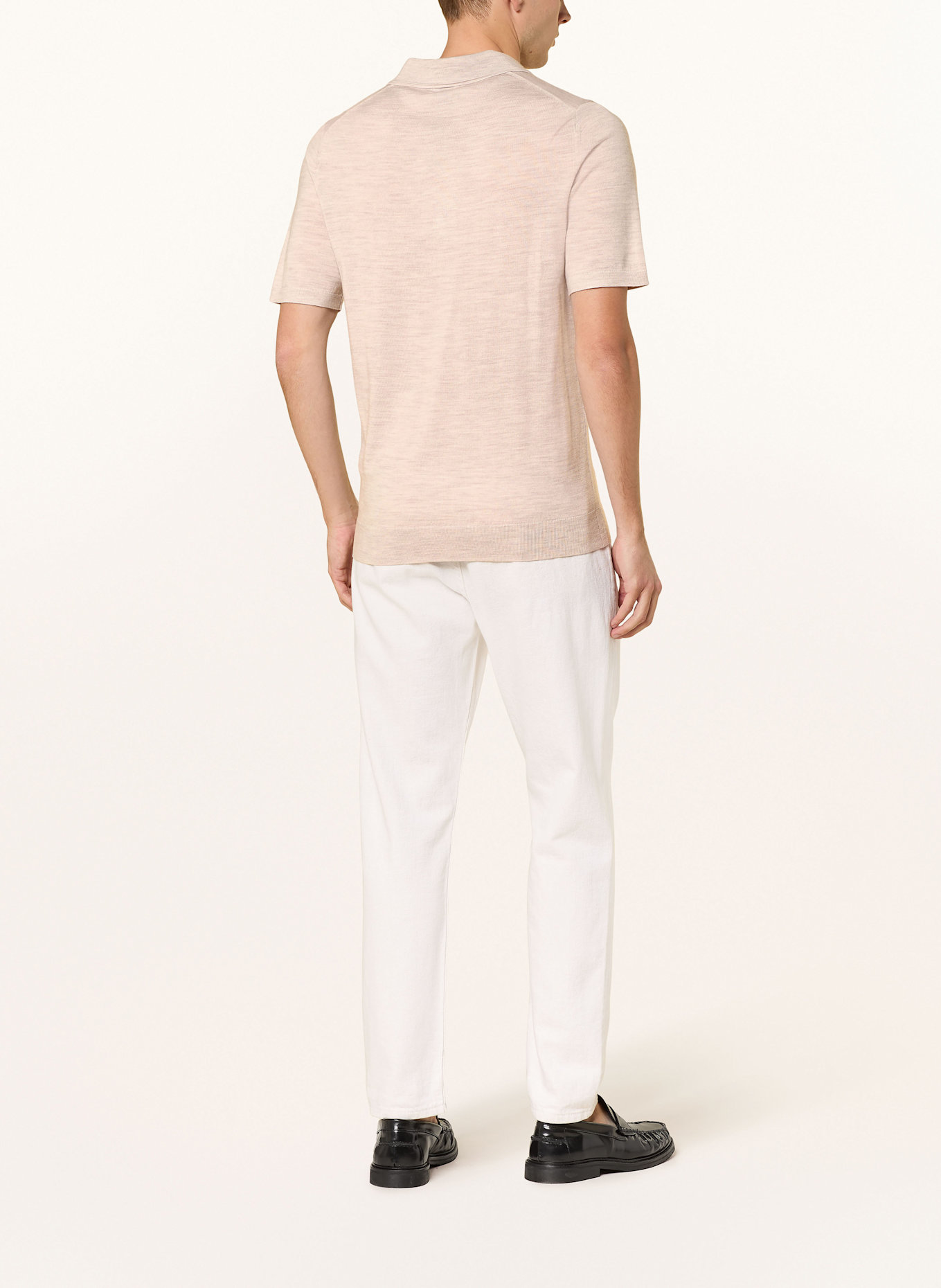 REISS Strick-Poloshirt MANOR aus Merinowolle: HELLBRAUN