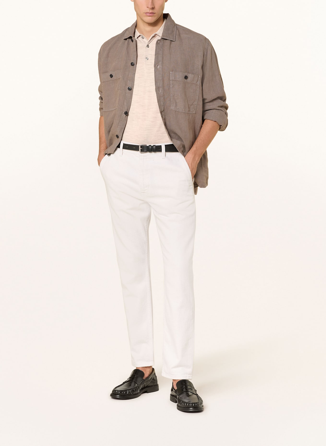 REISS Strick-Poloshirt MANOR aus Merinowolle: HELLBRAUN