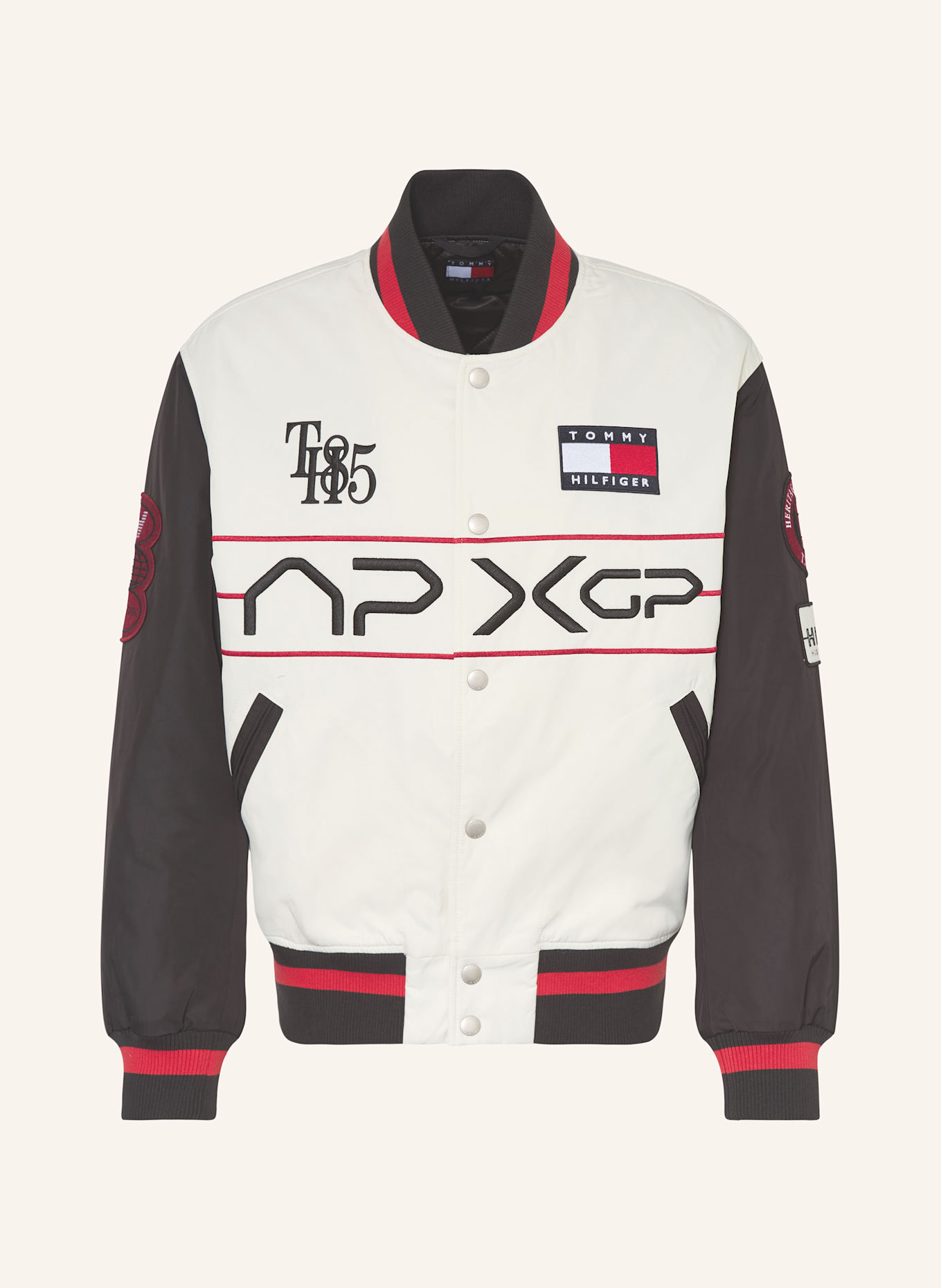 TOMMY HILFIGER Kurtka w stylu college: BIAŁY / CZARNY / CIEMNOCZERWONY