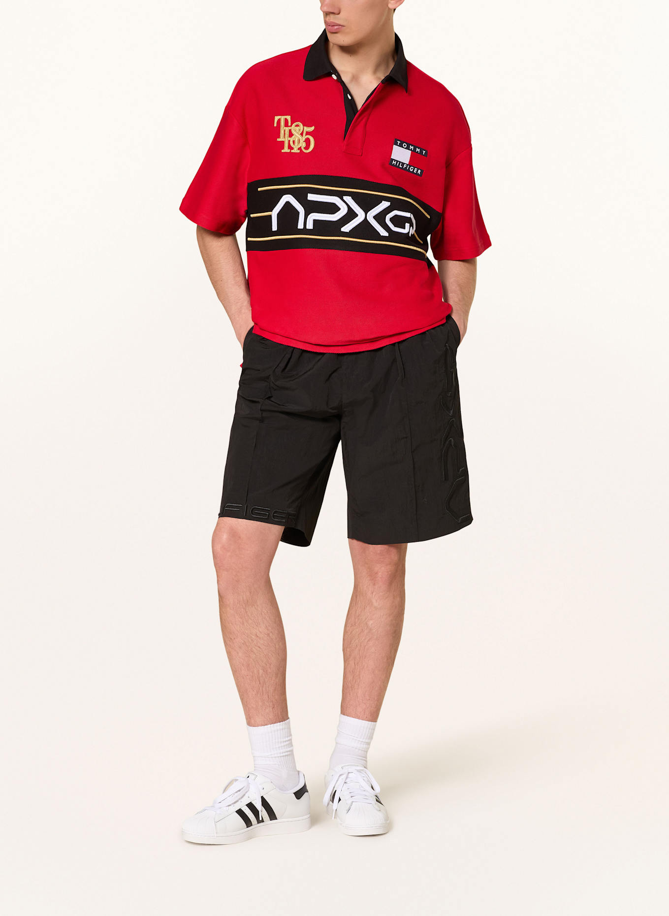 TOMMY HILFIGER Poloshirt: ROT/ SCHWARZ/ GOLD
