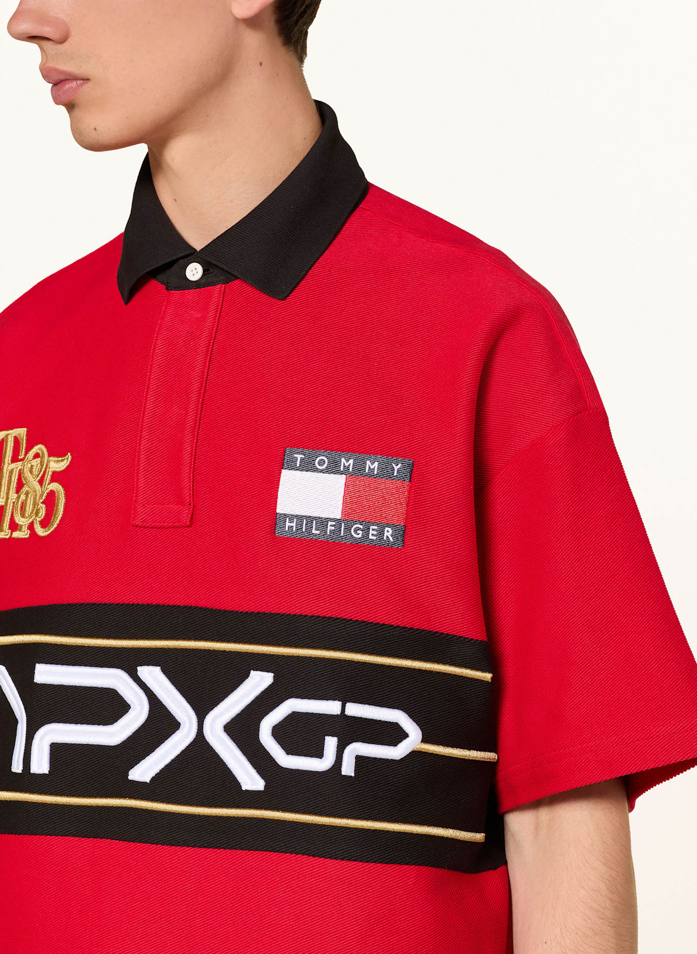 TOMMY HILFIGER Poloshirt: ROT/ SCHWARZ/ GOLD