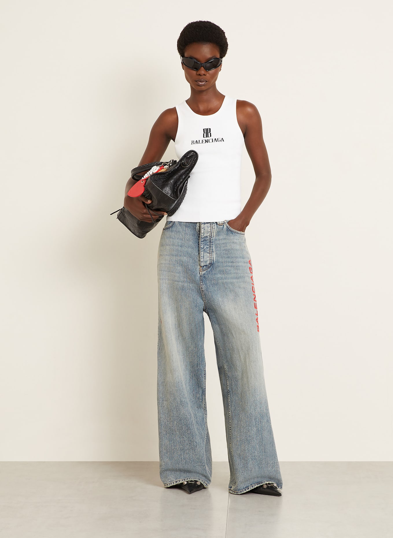 BALENCIAGA Top z dzianiny: BIAŁY/ CZARNY