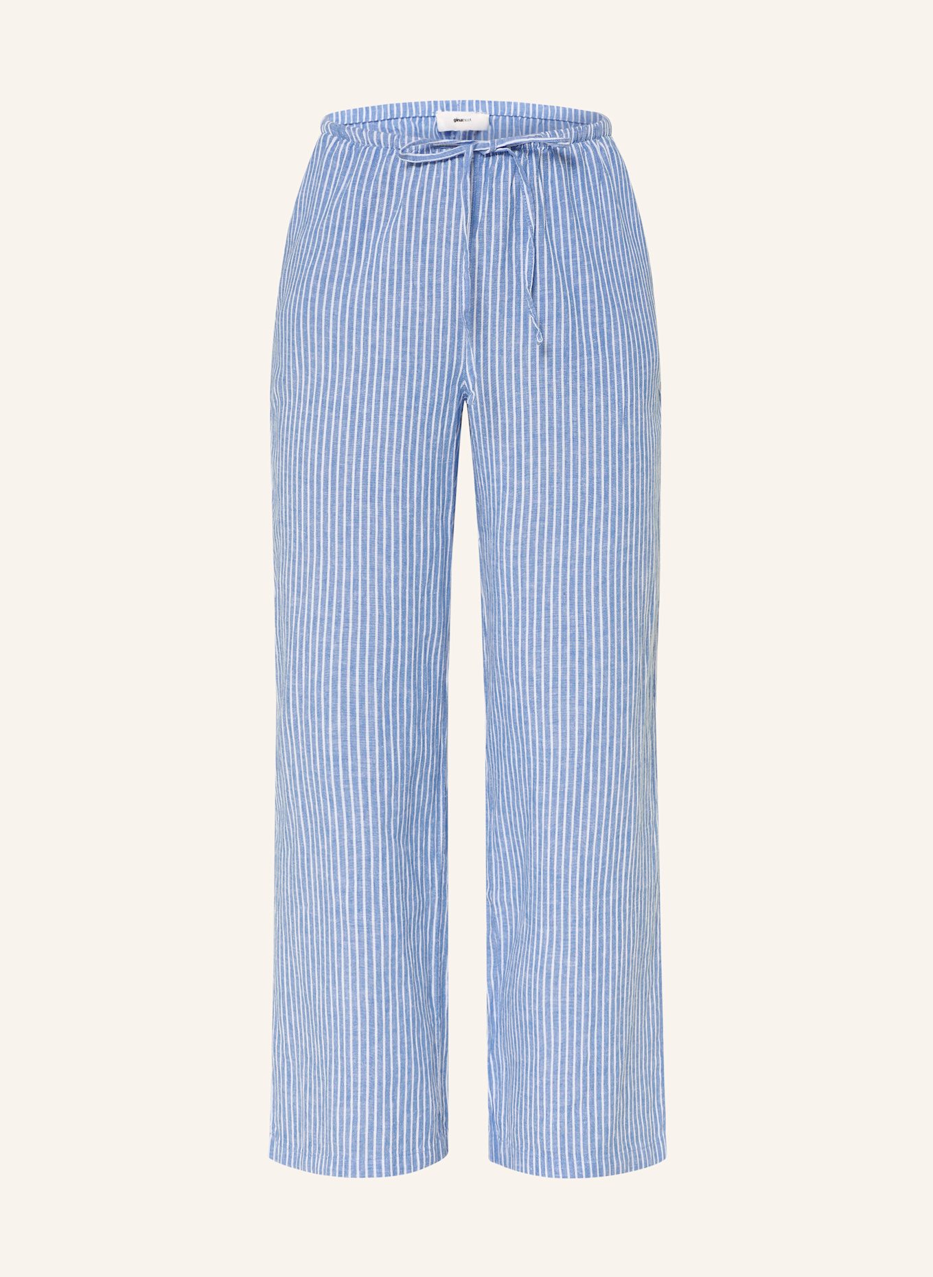 gina tricot Trousers with linen: BLUE/ WHITE