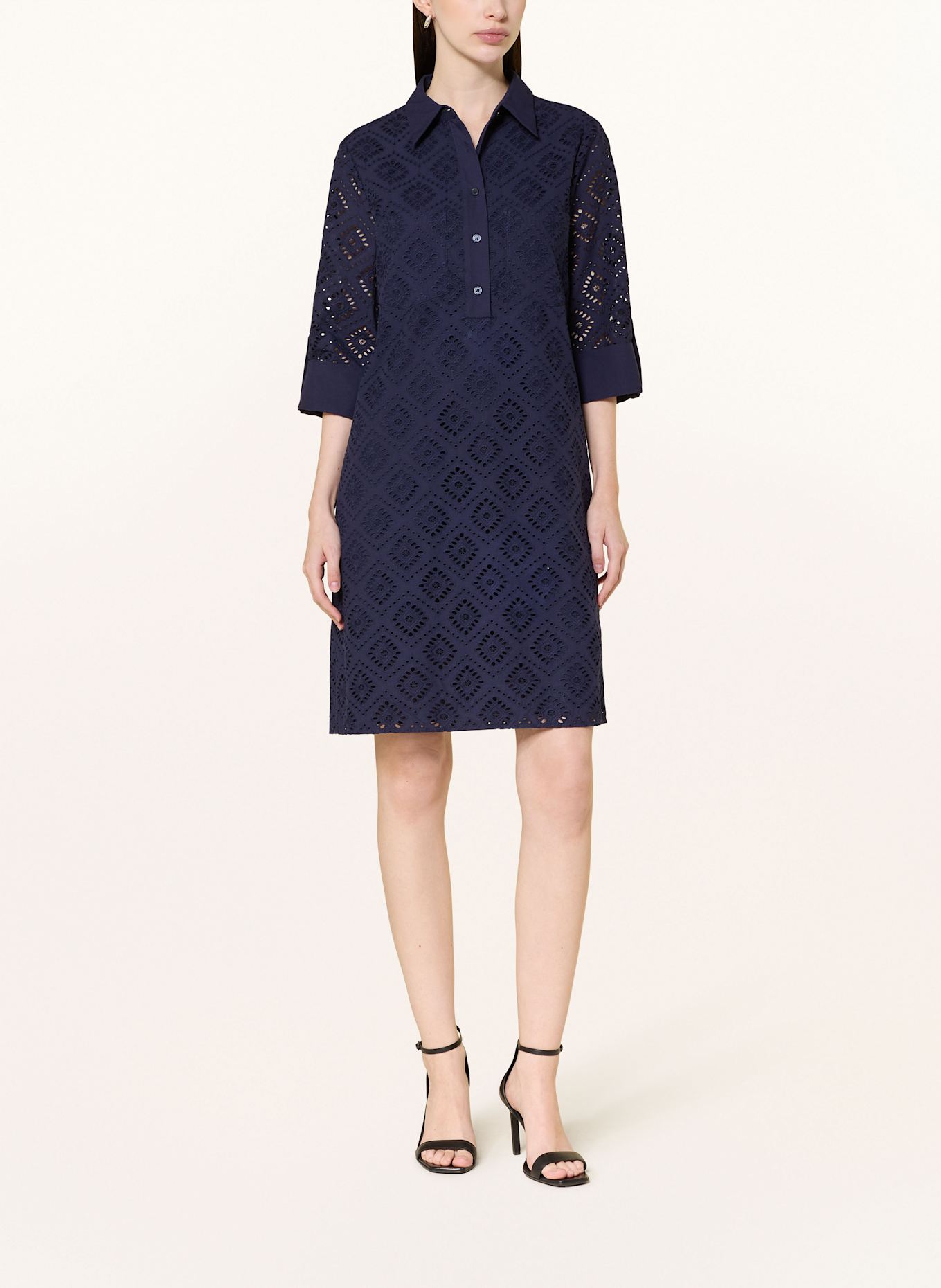 HOBBS Hemdblusenkleid MARCIA aus Lochspitze mit 3/4-Arm: DUNKELBLAU