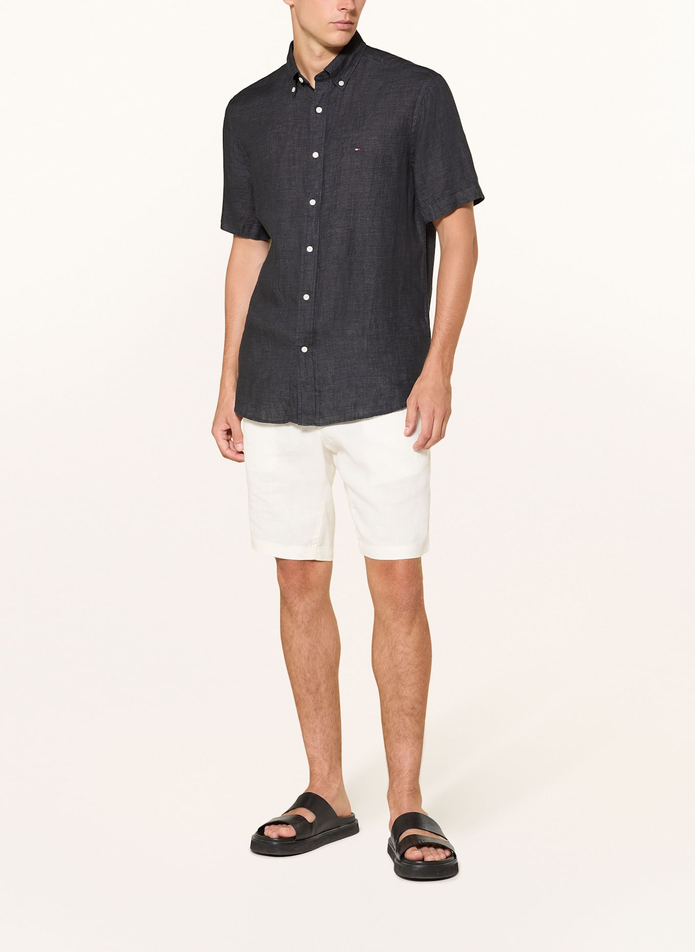 TOMMY HILFIGER Kurzarm-Hemd Regular Fit aus Leinen: SCHWARZ