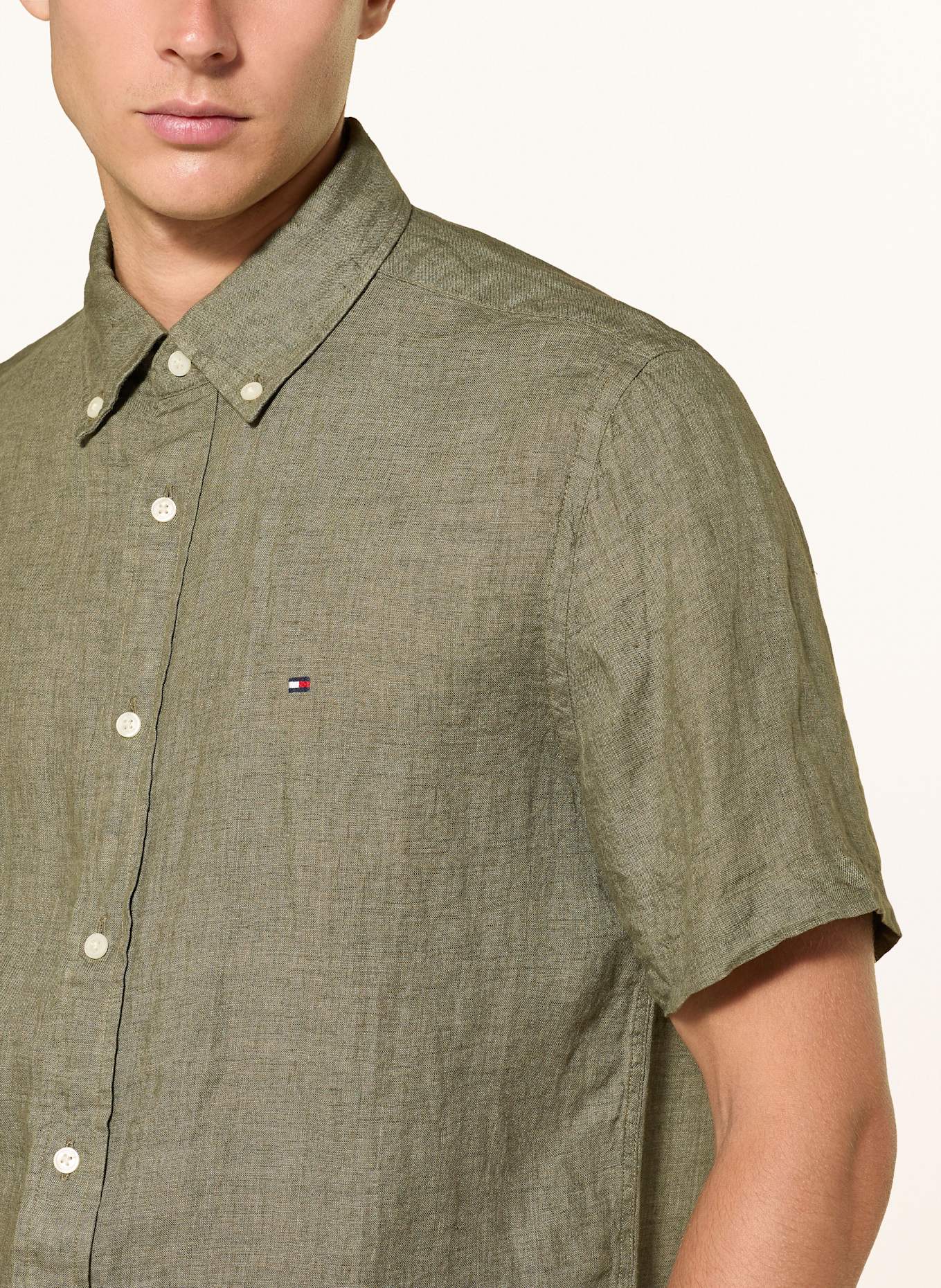 TOMMY HILFIGER Kurzarm-Hemd Regular Fit aus Leinen: KHAKI