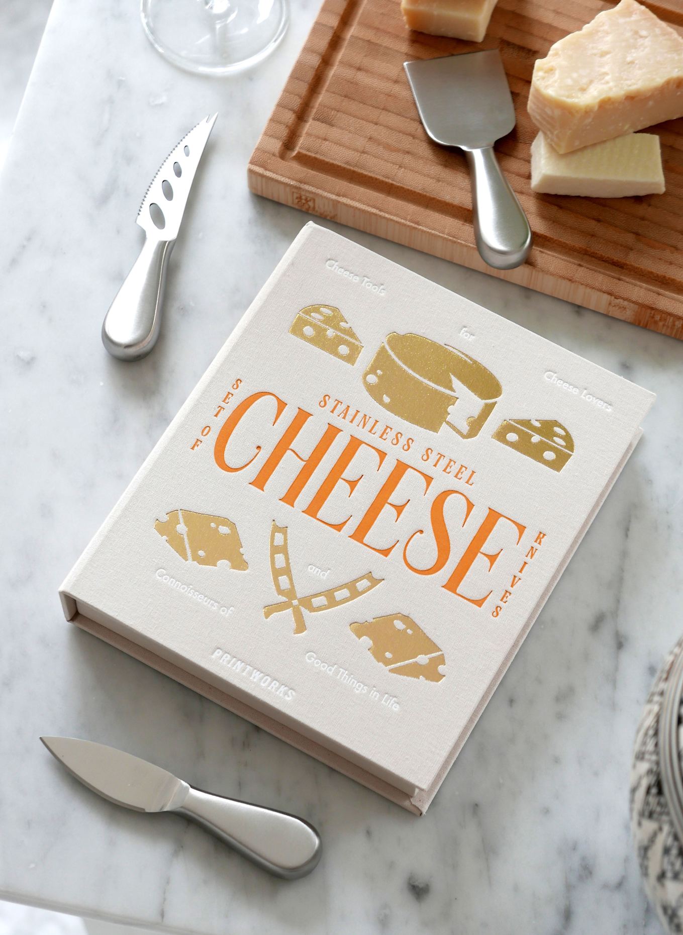 PRINTWORKS 3-tlg. Käsemesser-Set THE ESSENTIALS: CREME / ORANGE / SILBER