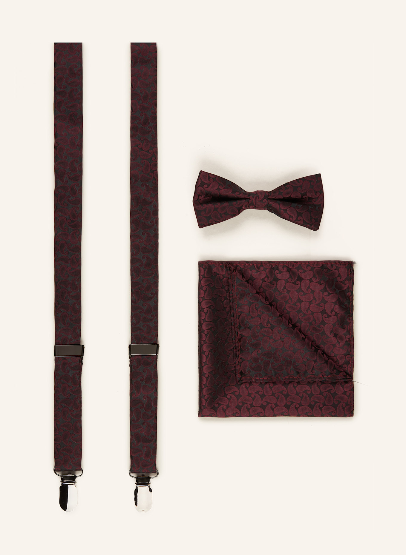 PAUL Set: Suspenders, bow tie and pocket square: 5060 BORDEAUX PAISLEY