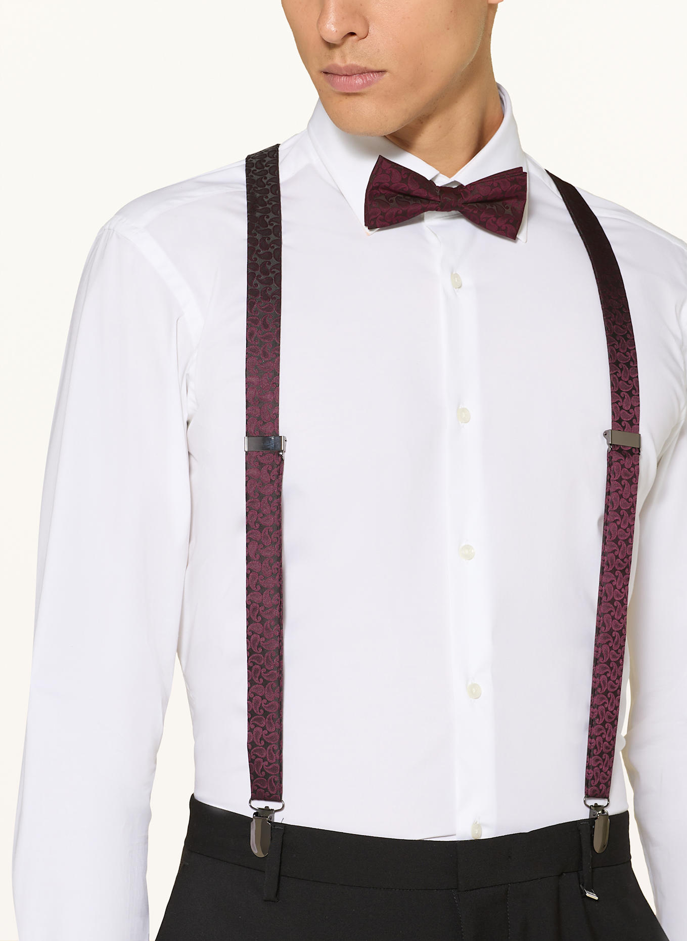 PAUL Set: Suspenders, bow tie and pocket square: 5060 BORDEAUX PAISLEY