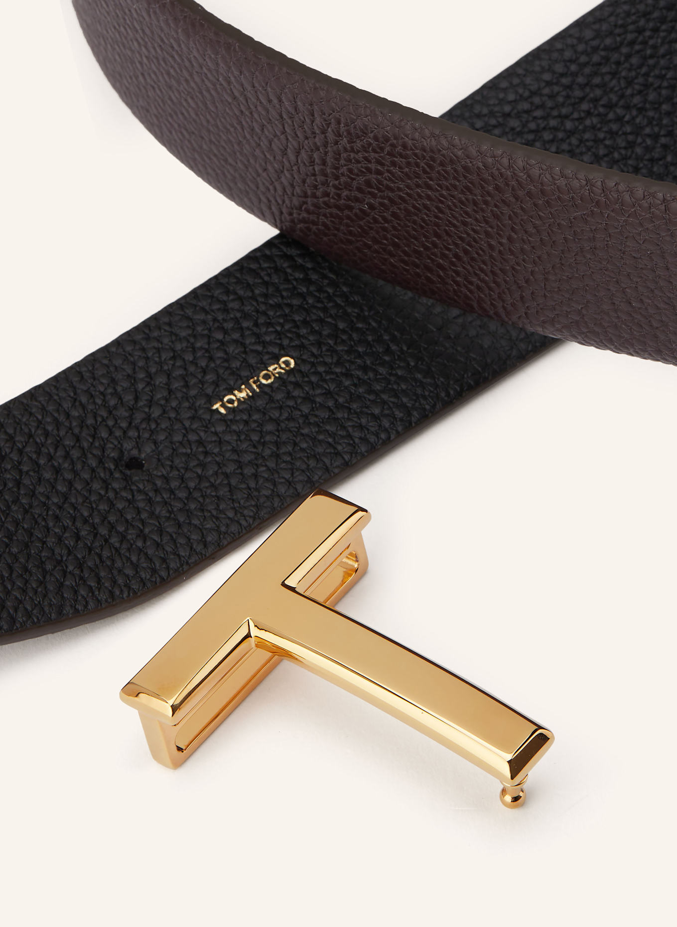 TOM FORD Ledergürtel zum Wenden: DUNKELBRAUN/ GOLD