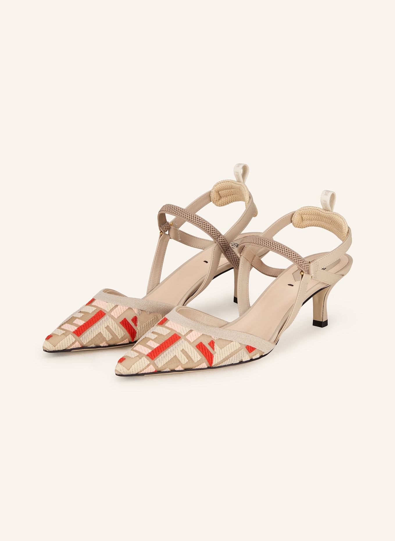 FENDI Slingpumps: CREME / ROT / ECRU