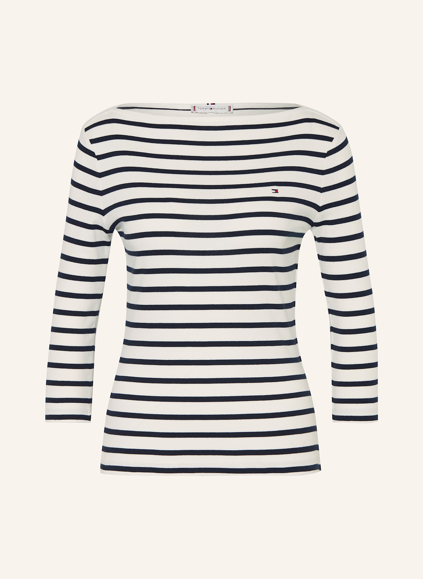 TOMMY HILFIGER Shirt mit 3/4-Arm: WEISS / DUNKELBLAU