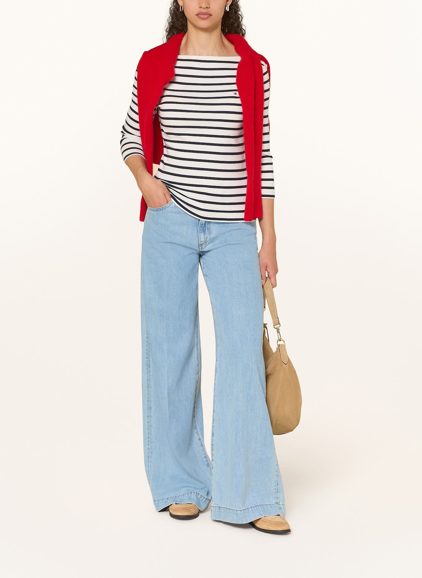 TOMMY HILFIGER Shirt mit 3/4-Arm: WEISS / DUNKELBLAU