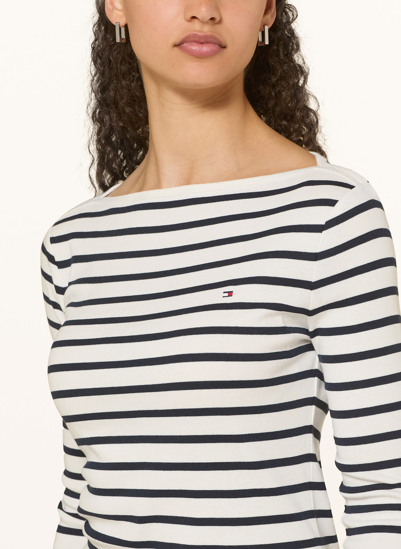 TOMMY HILFIGER Shirt mit 3/4-Arm: WEISS / DUNKELBLAU