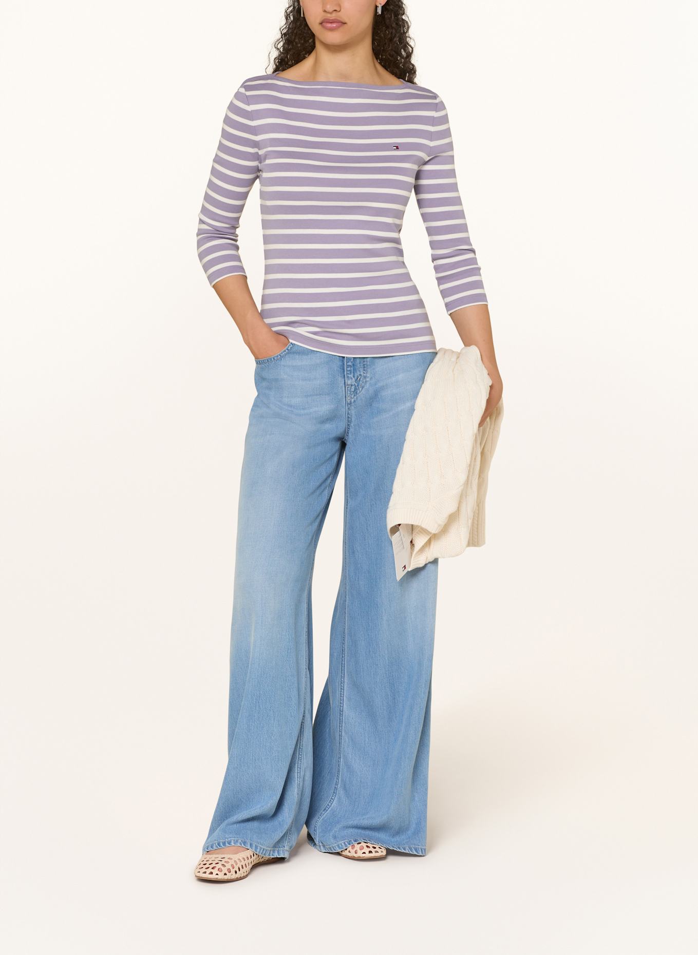 TOMMY HILFIGER Shirt mit 3/4-Arm: LILA / WEISS