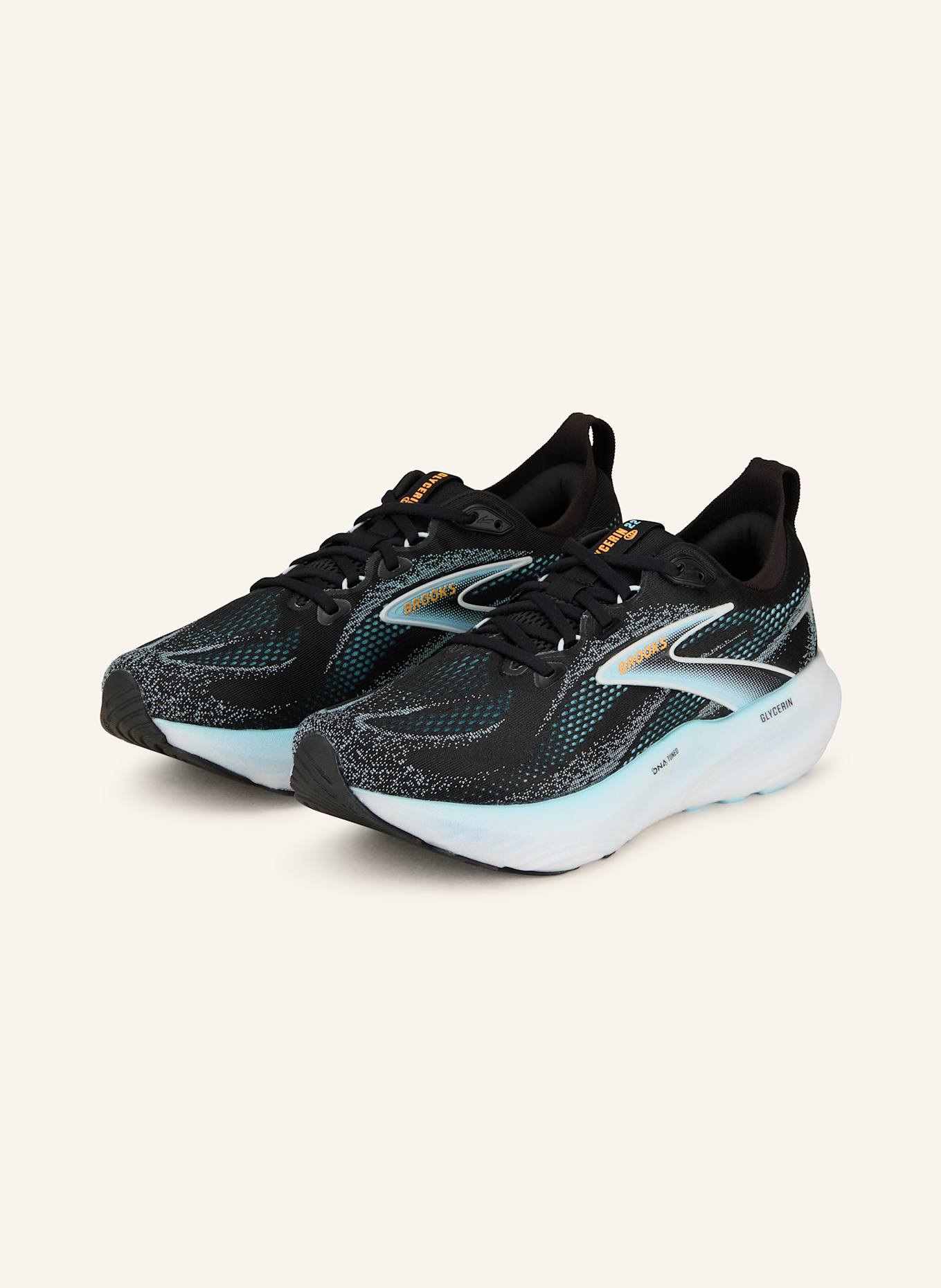 BROOKS Laufschuhe GLYCERIN 22: SCHWARZ / BLAUGRAU / NEONORANGE