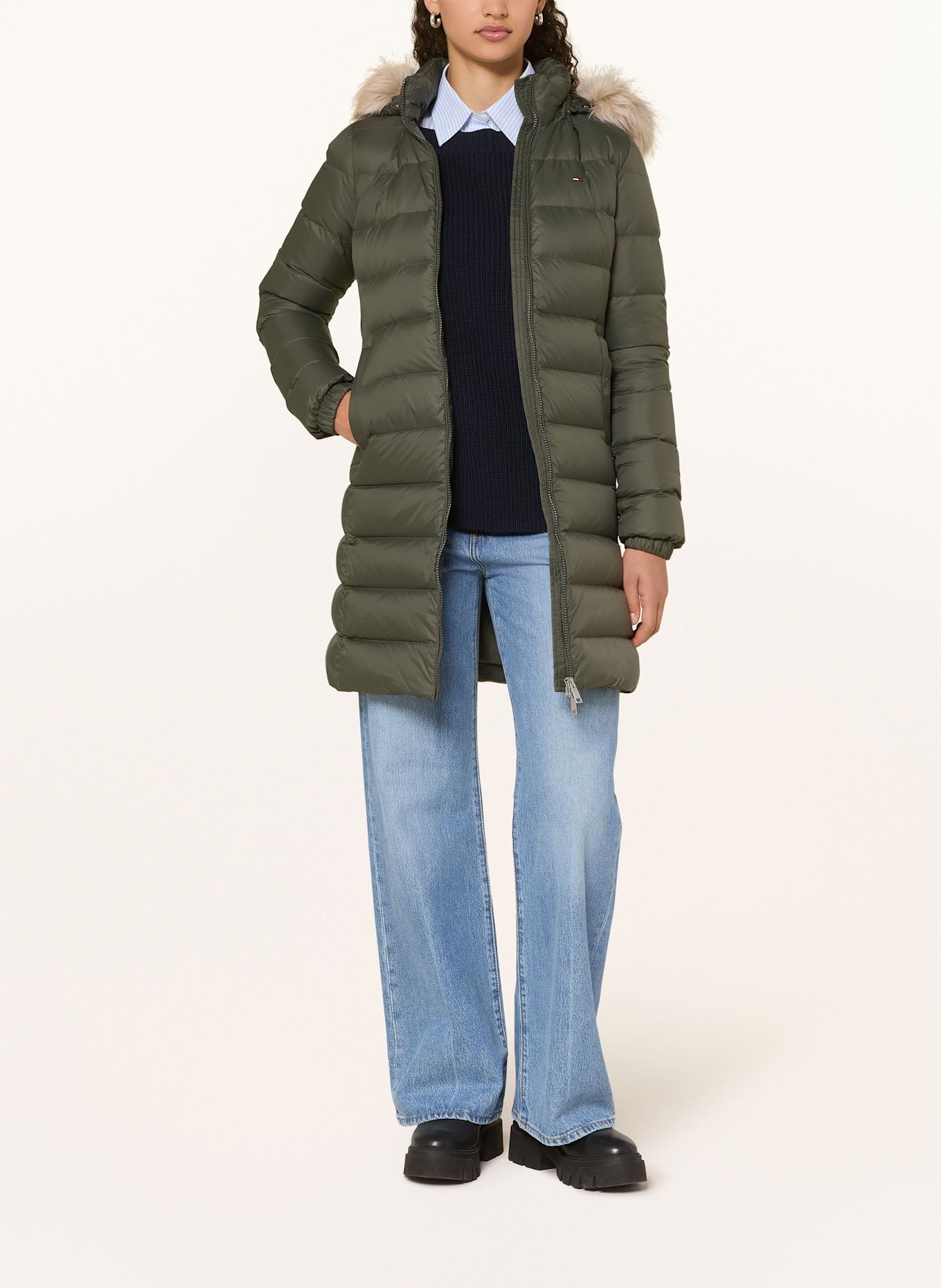 TOMMY JEANS Daunenmantel mit abnehmbarem Kunstfell: GRÜN