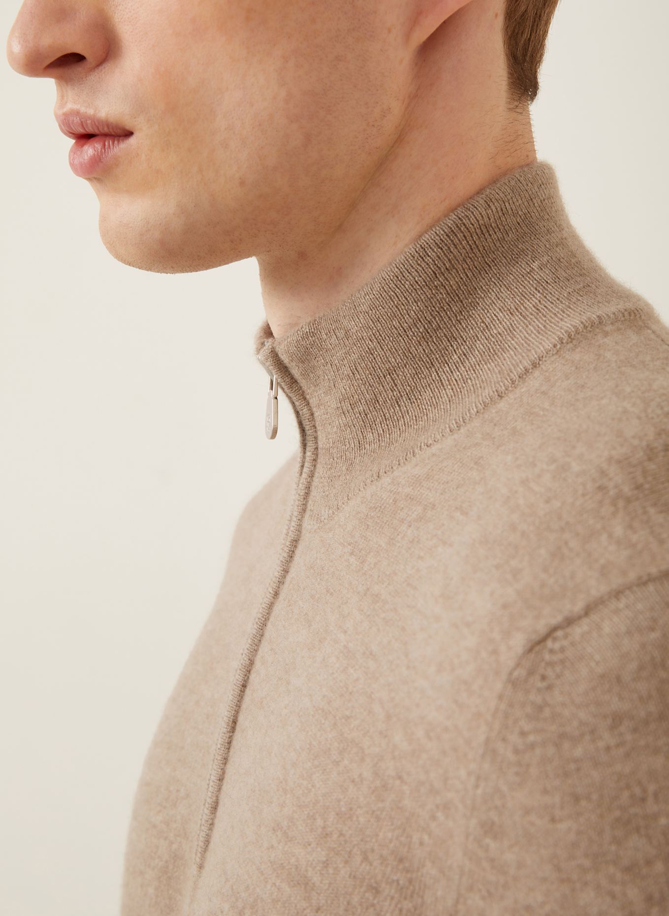 BRUNELLO CUCINELLI Cashmere half-zip sweater in light brown