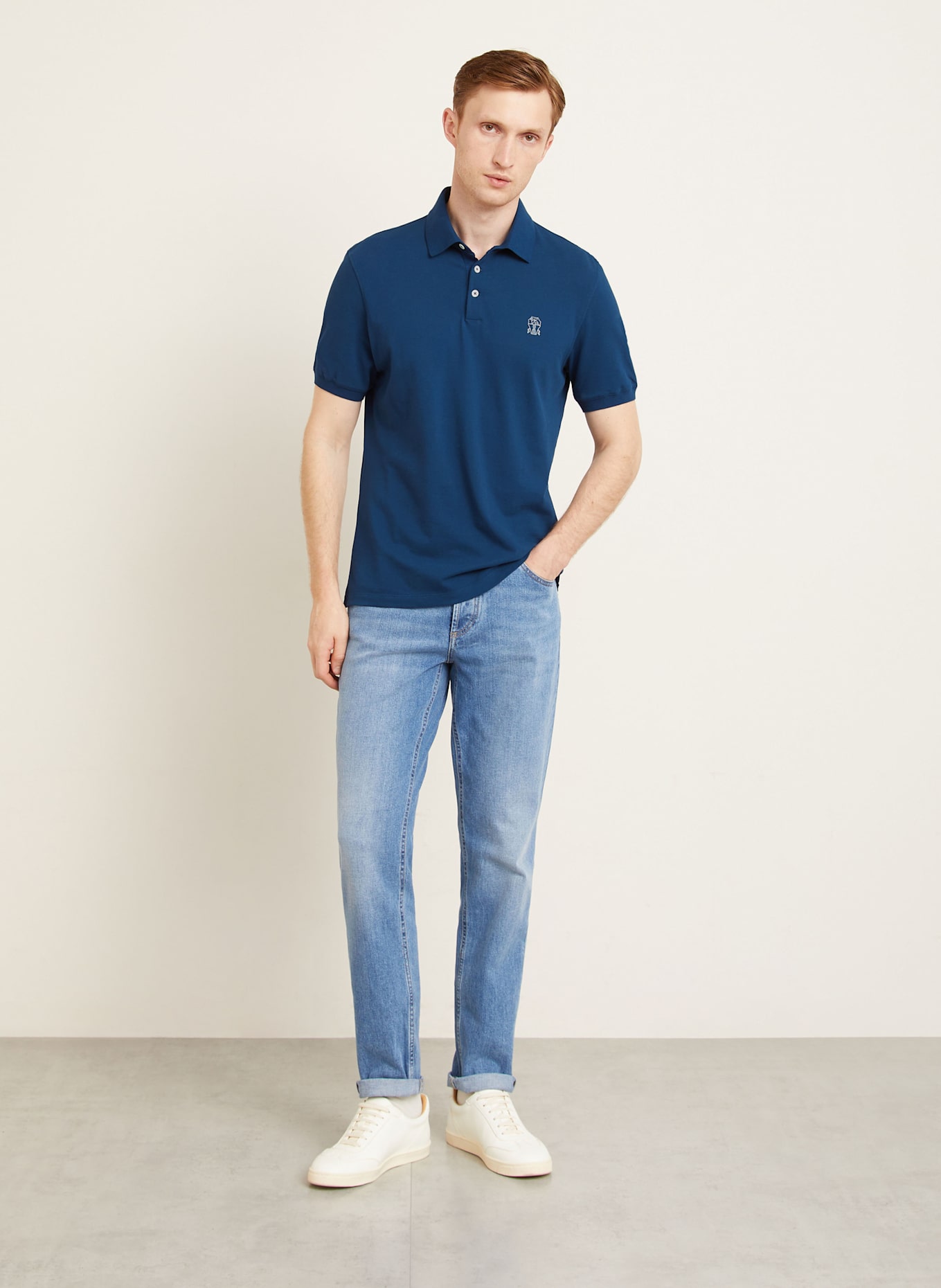 BRUNELLO CUCINELLI Piqué polo shirt in blue