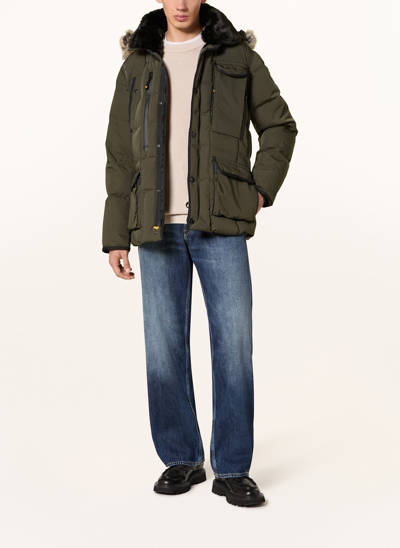 WELLENSTEYN Steppjacke MARVELLOUS mit Kunstpelz und SORONA® AURA-Isolierung: KHAKI/ NEONORANGE/ SCHWARZ