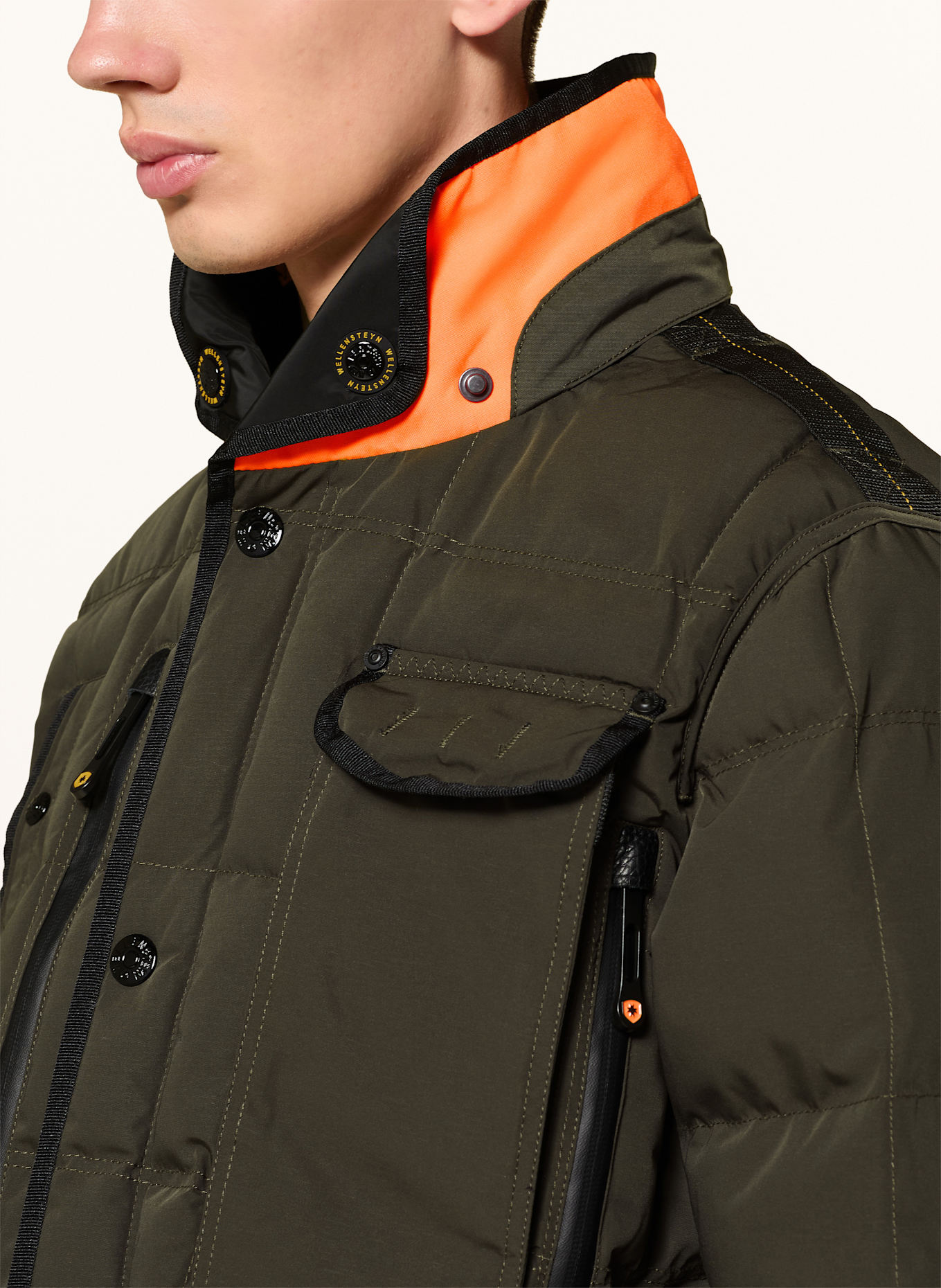 WELLENSTEYN Steppjacke MARVELLOUS mit Kunstpelz und SORONA® AURA-Isolierung: KHAKI/ NEONORANGE/ SCHWARZ
