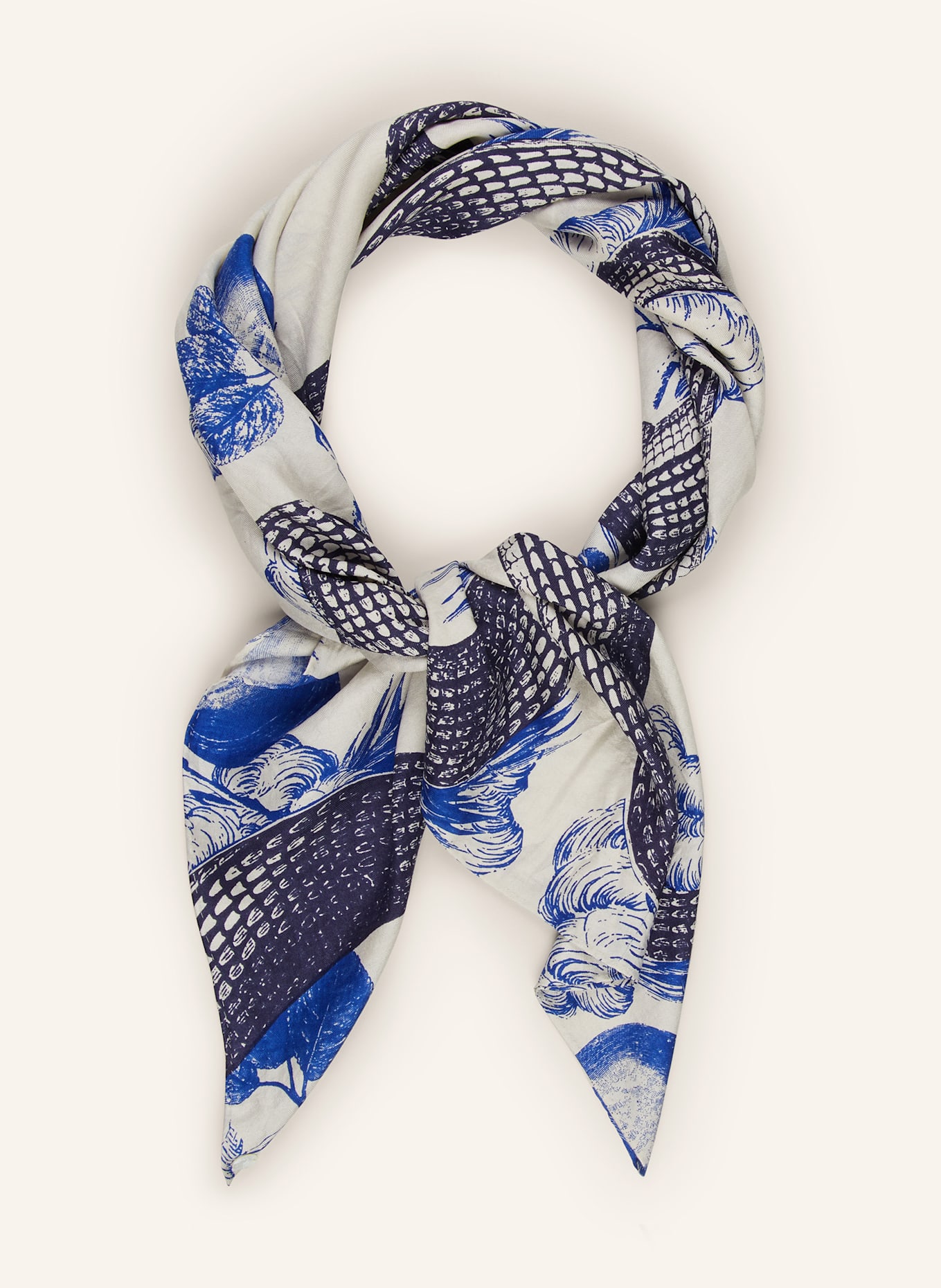 friendly hunting Seidentuch GARDEN EDEN: CREME / DUNKELBLAU / BLAU