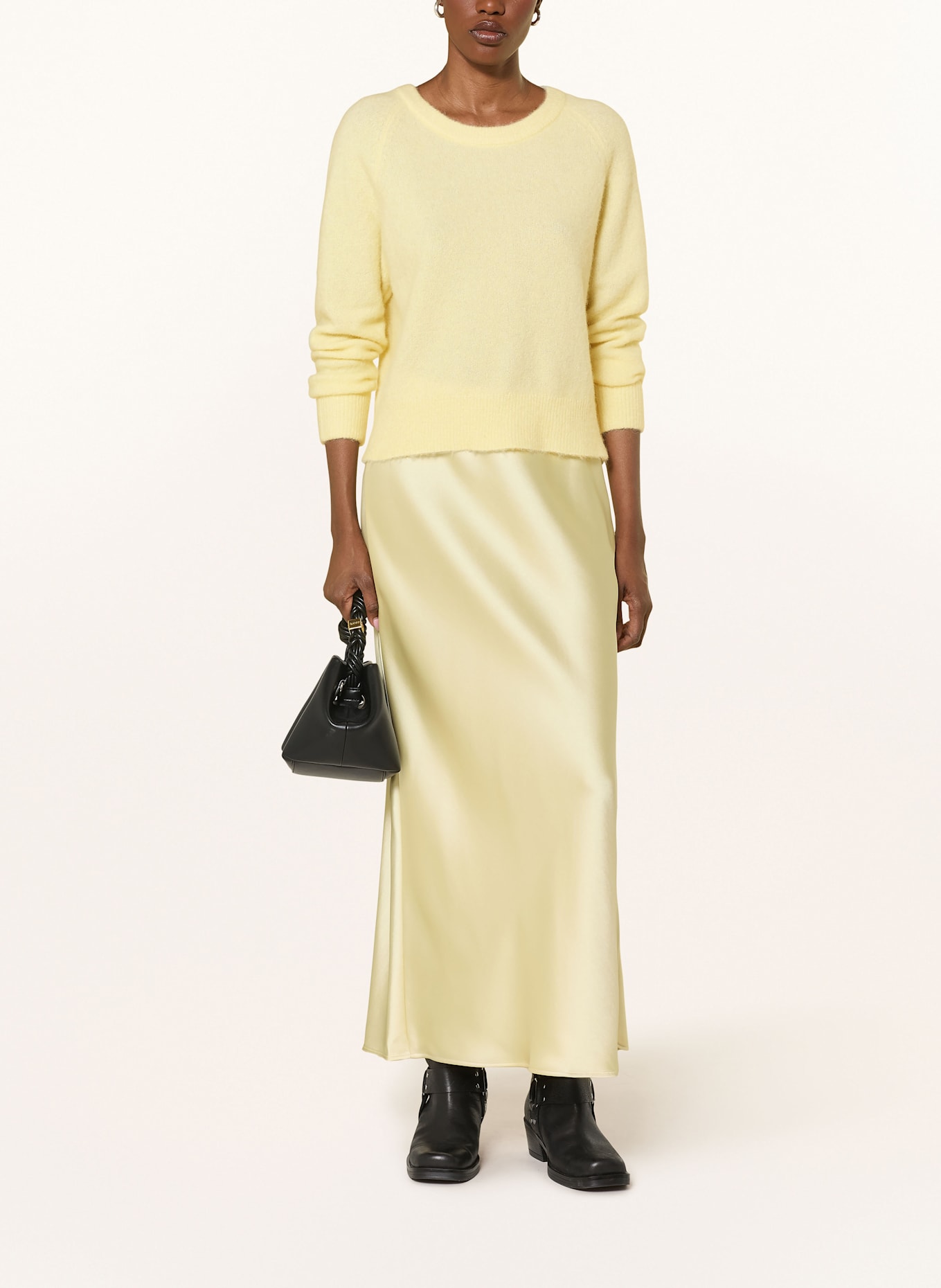 SAMSØE  SAMSØE Sweter NOR O-N SHORT z dodatkiem alpaki: JASNOŻÓŁTY