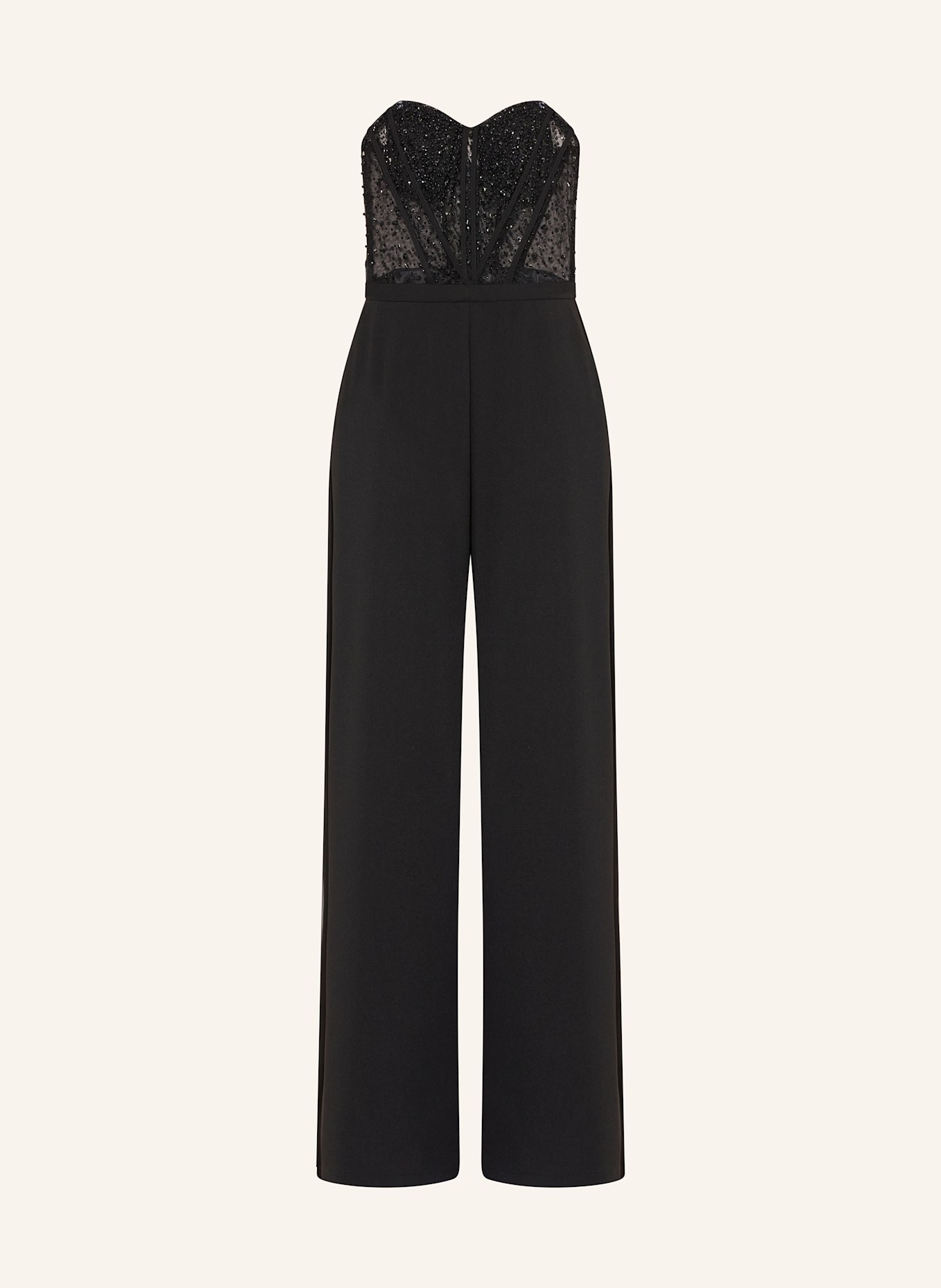 Hey Kyla Off-Shoulder-Jumpsuit mit Schmucksteinen: SCHWARZ