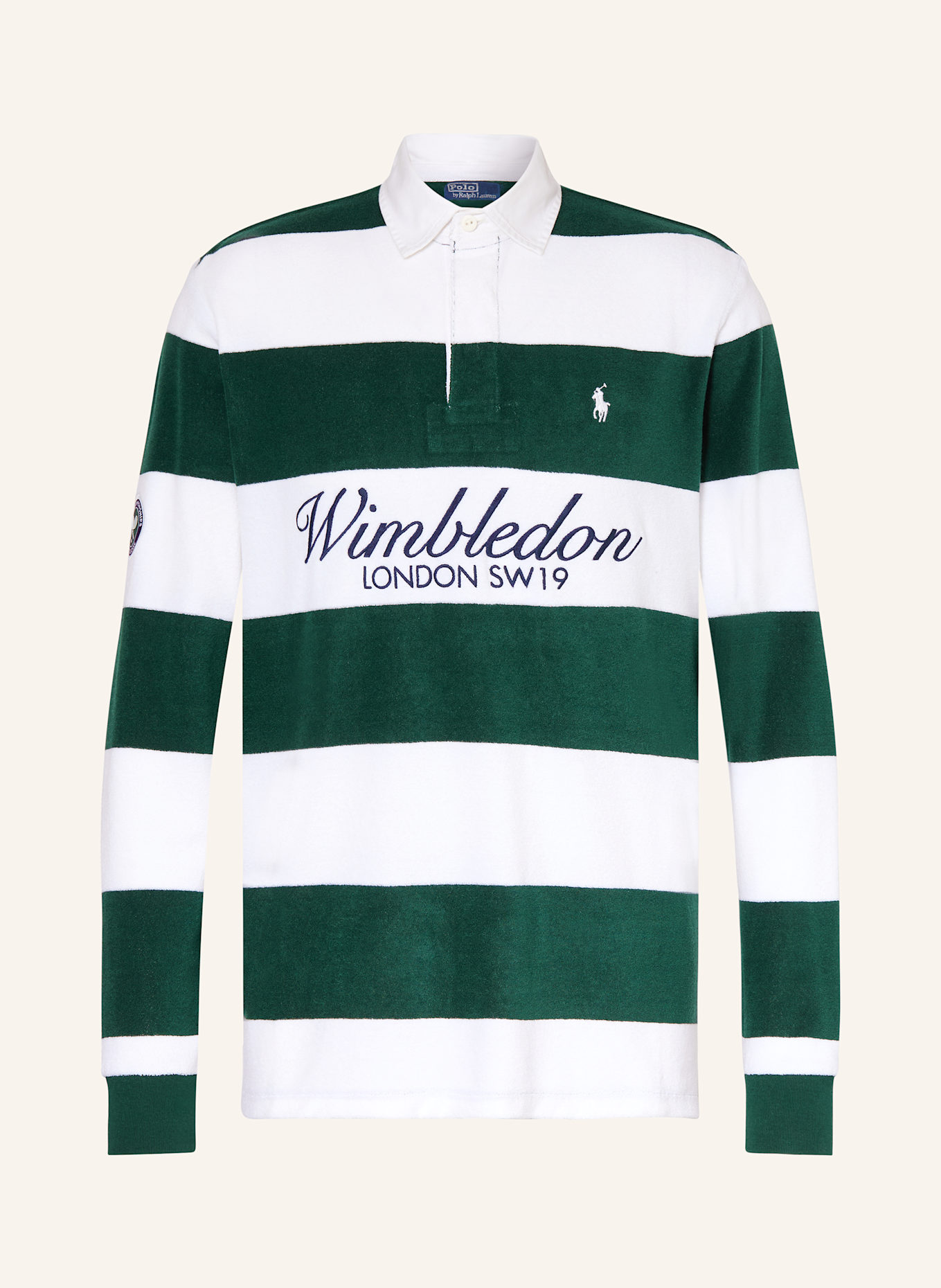 POLO RALPH LAUREN Frottee-Rugbyshirt Classic Fit: WEISS/ GRÜN