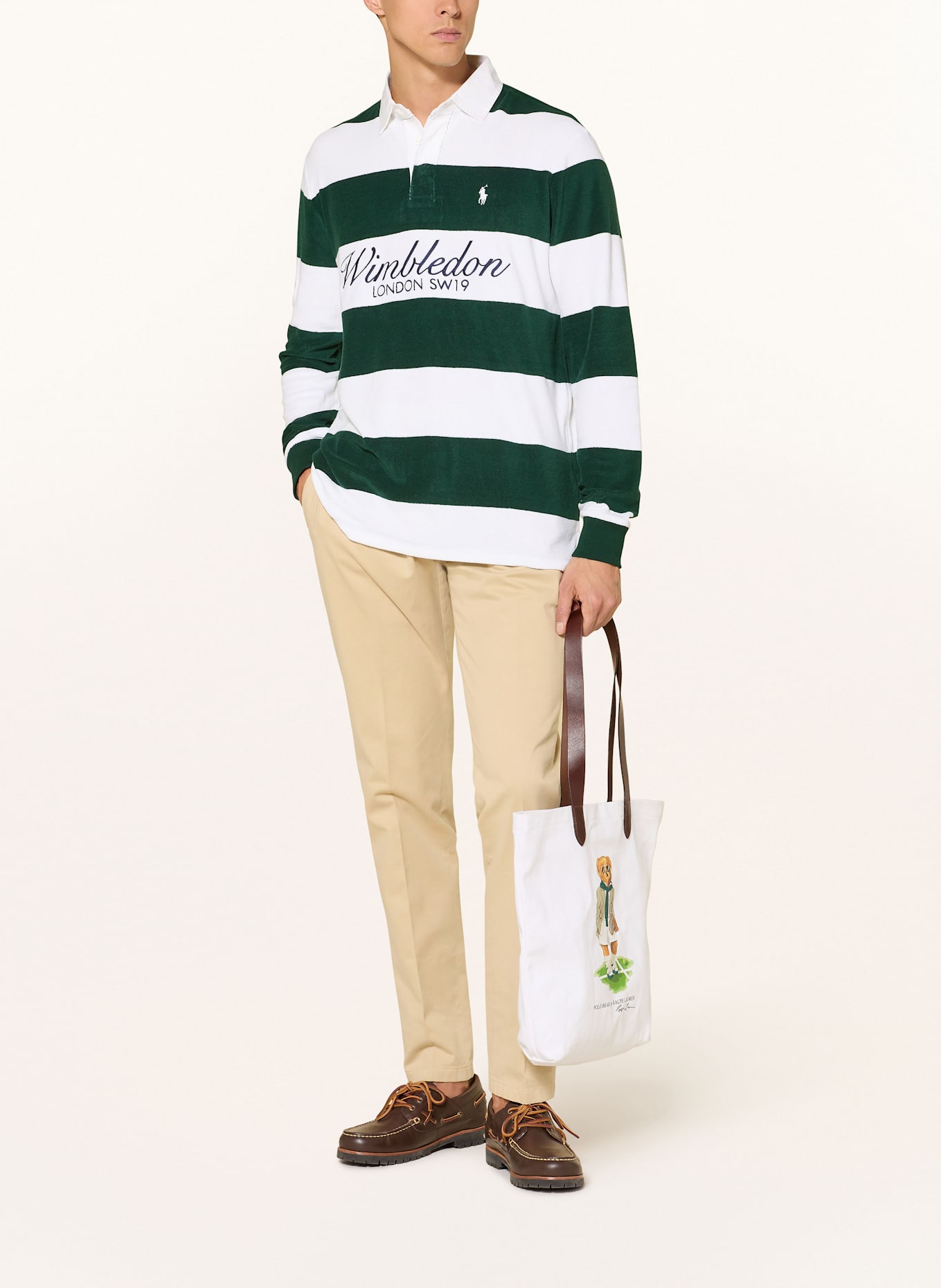 POLO RALPH LAUREN Frottee-Rugbyshirt Classic Fit: WEISS/ GRÜN