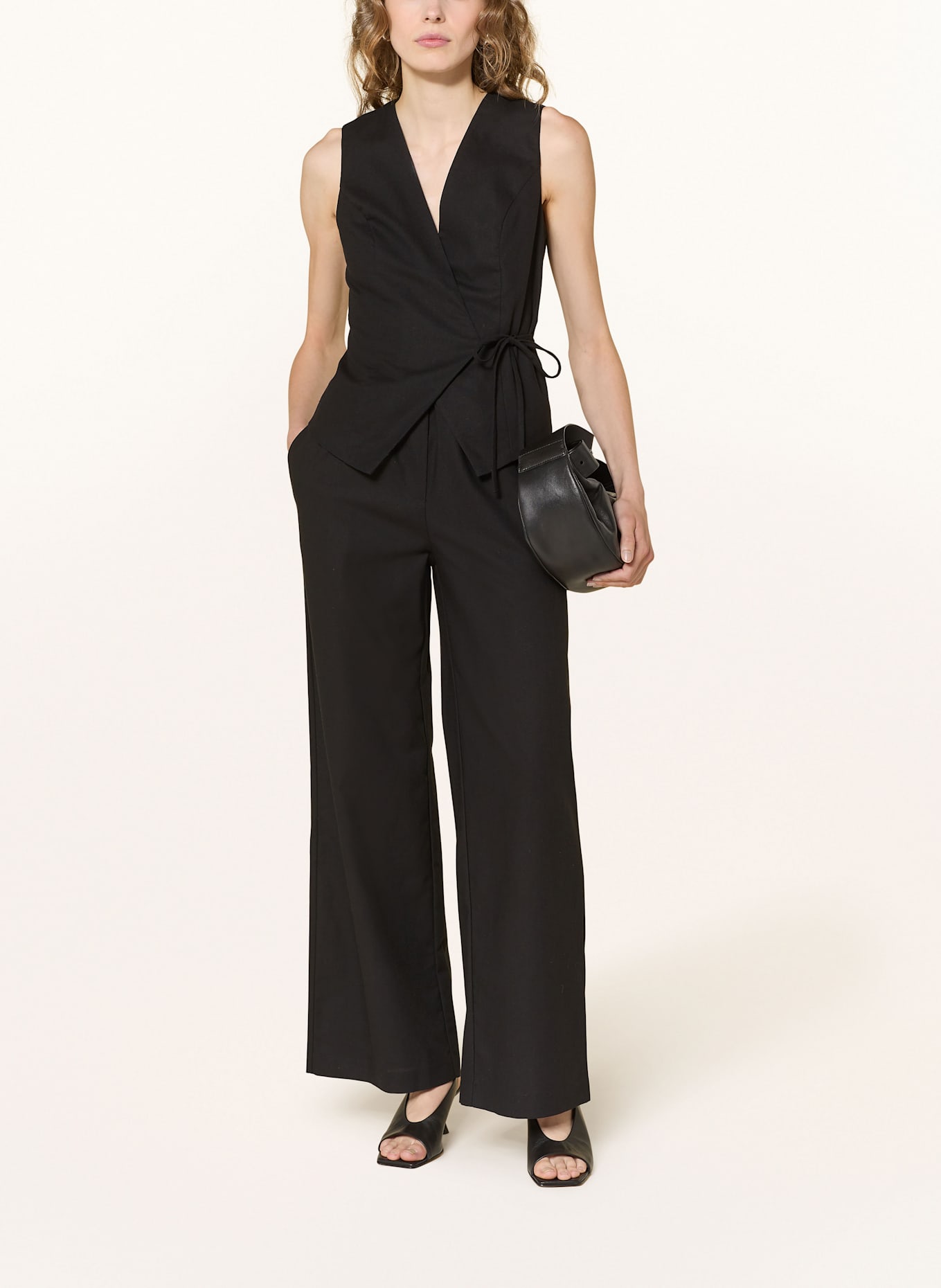 LeGer Studio Wide leg trousers EMELIE with linen: BLACK
