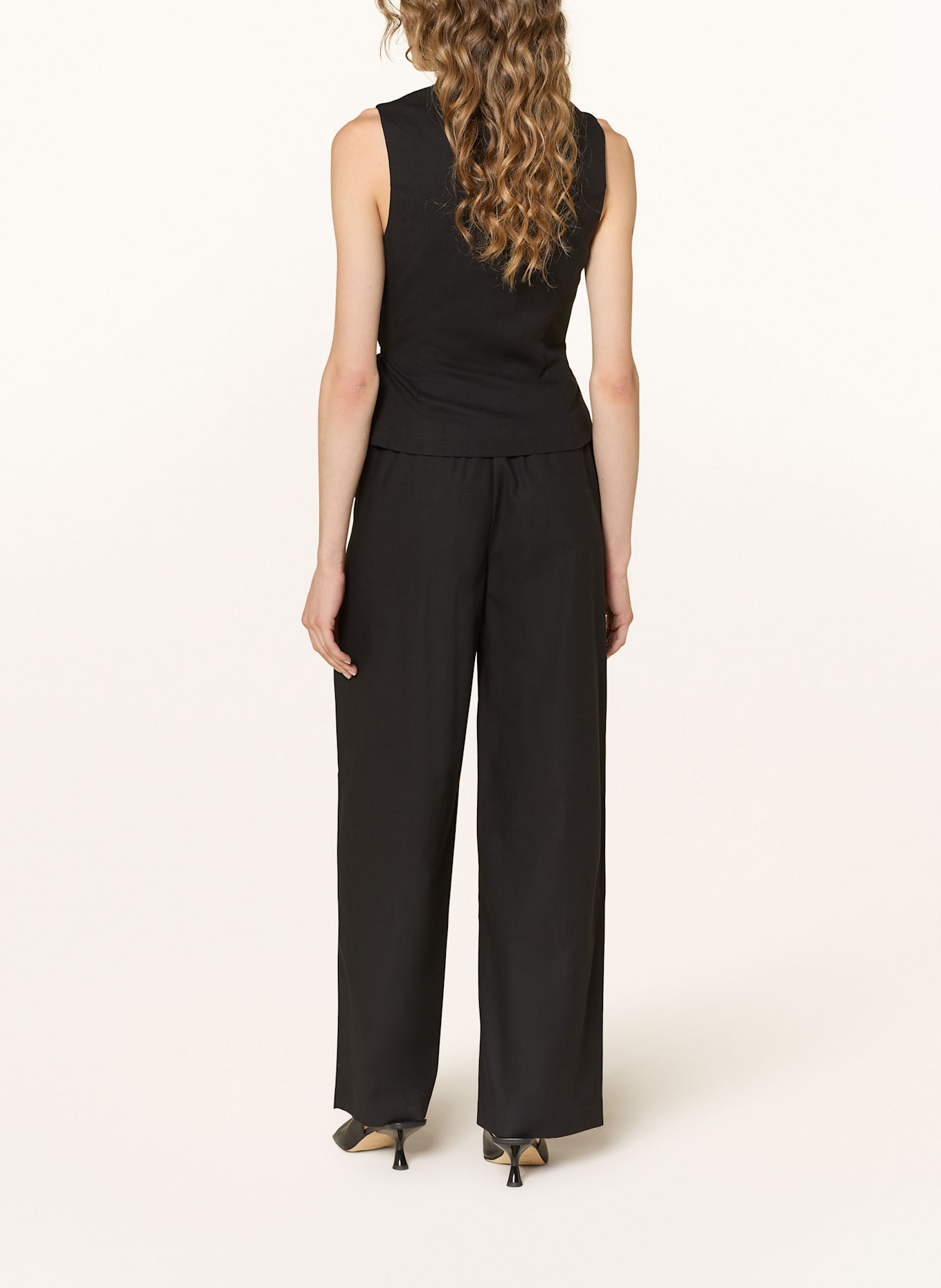 LeGer Studio Wide leg trousers EMELIE with linen: BLACK