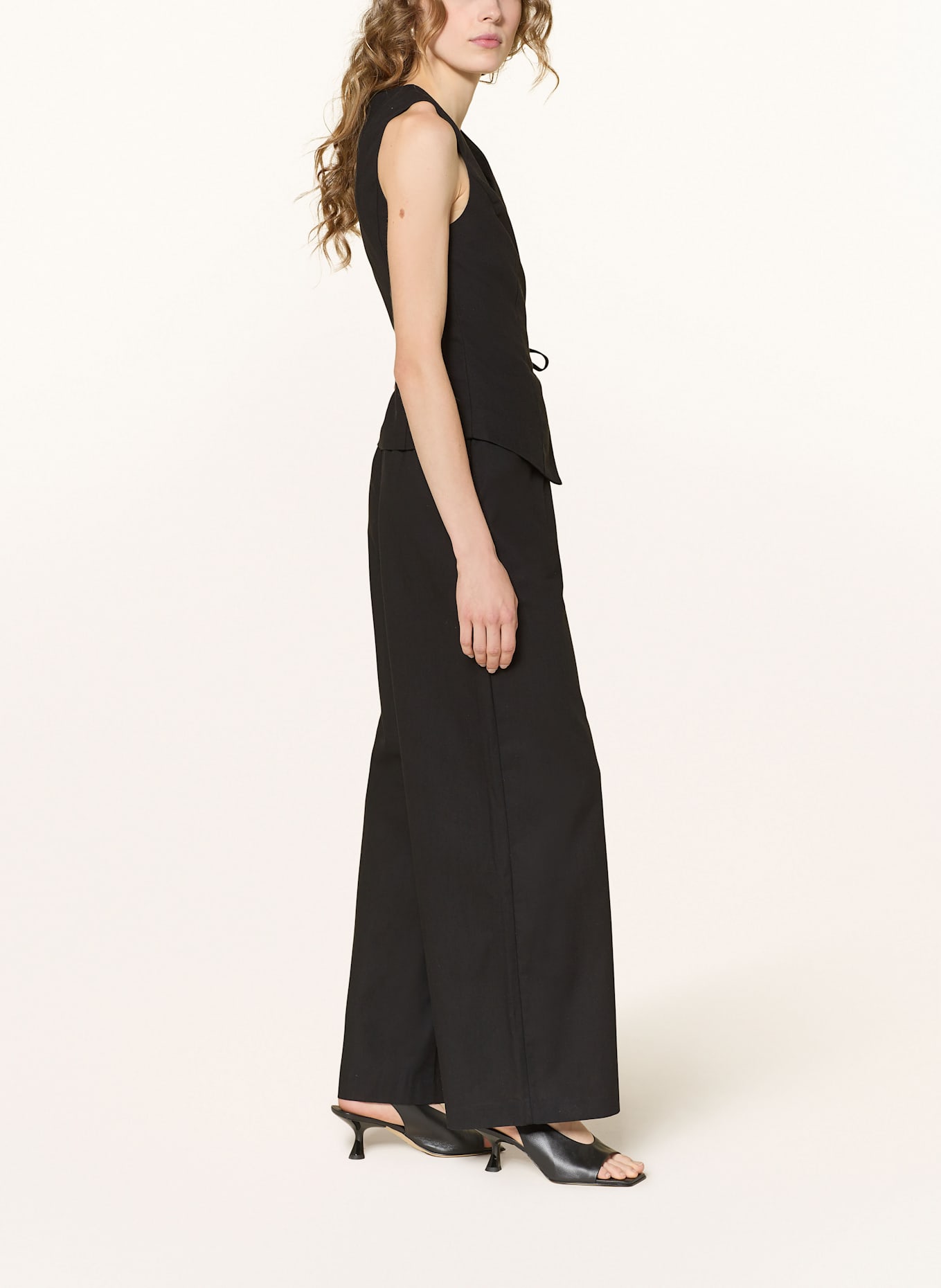 LeGer Studio Wide leg trousers EMELIE with linen: BLACK