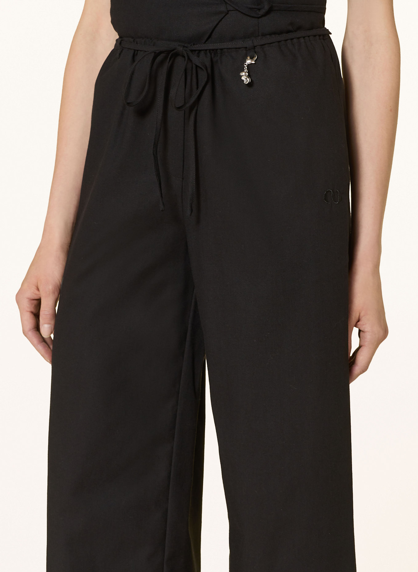 LeGer Studio Wide leg trousers EMELIE with linen: BLACK