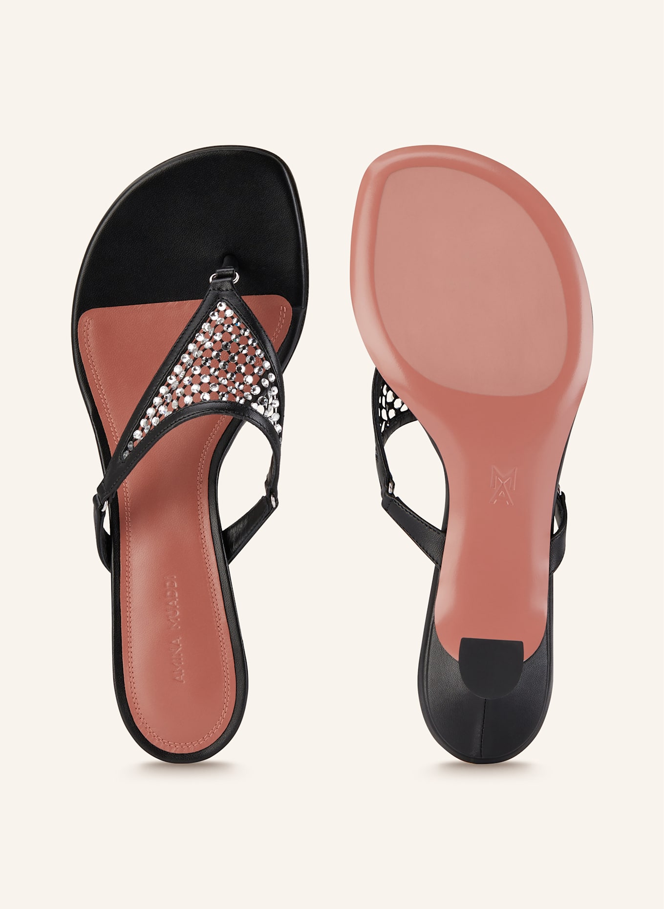 AMINA MUADDI Zehentrenner CAMERON mit Schmucksteinen: SCHWARZ