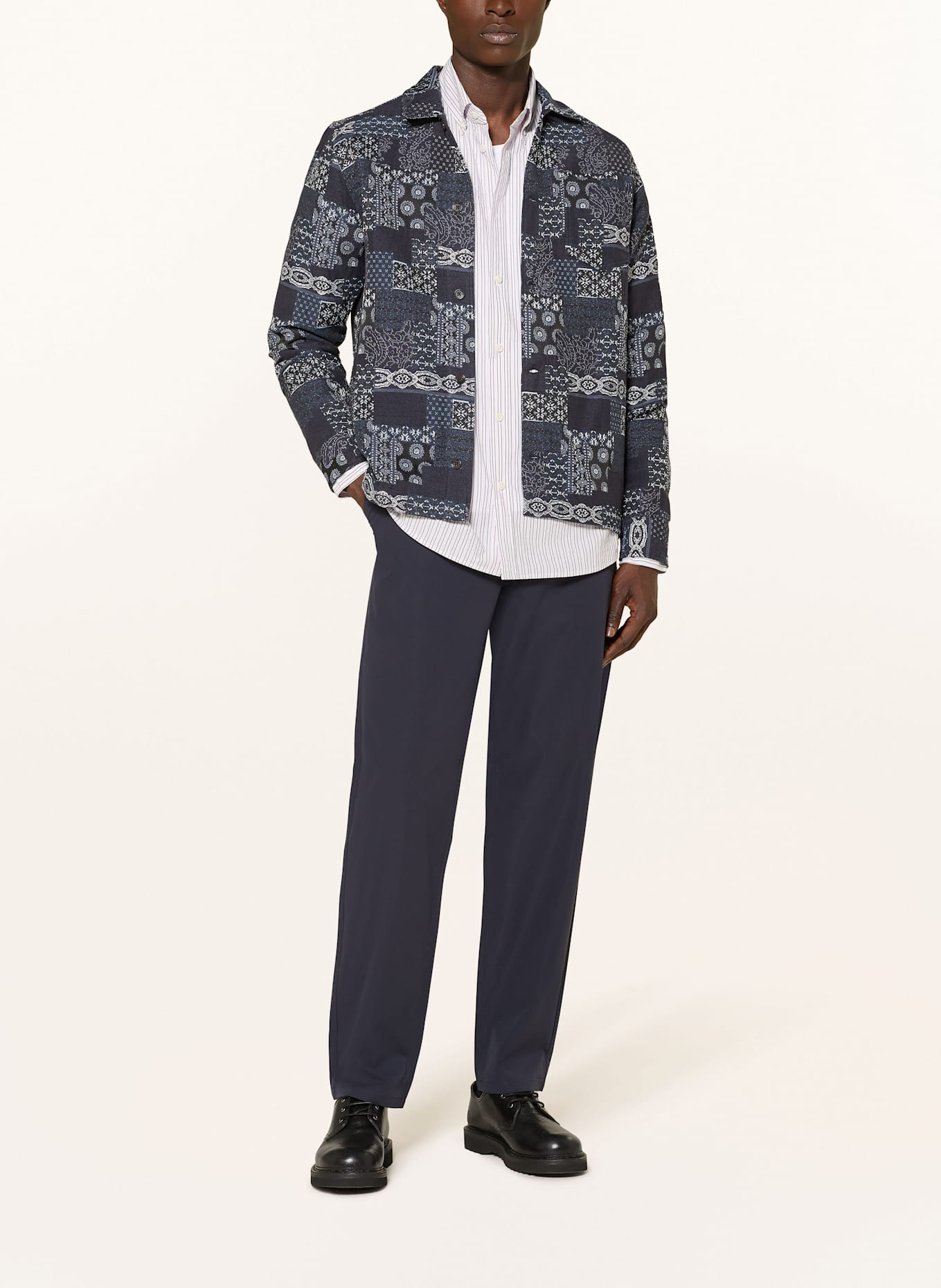 LES DEUX Jacquard-Overshirt LAYTON: DUNKELBLAU