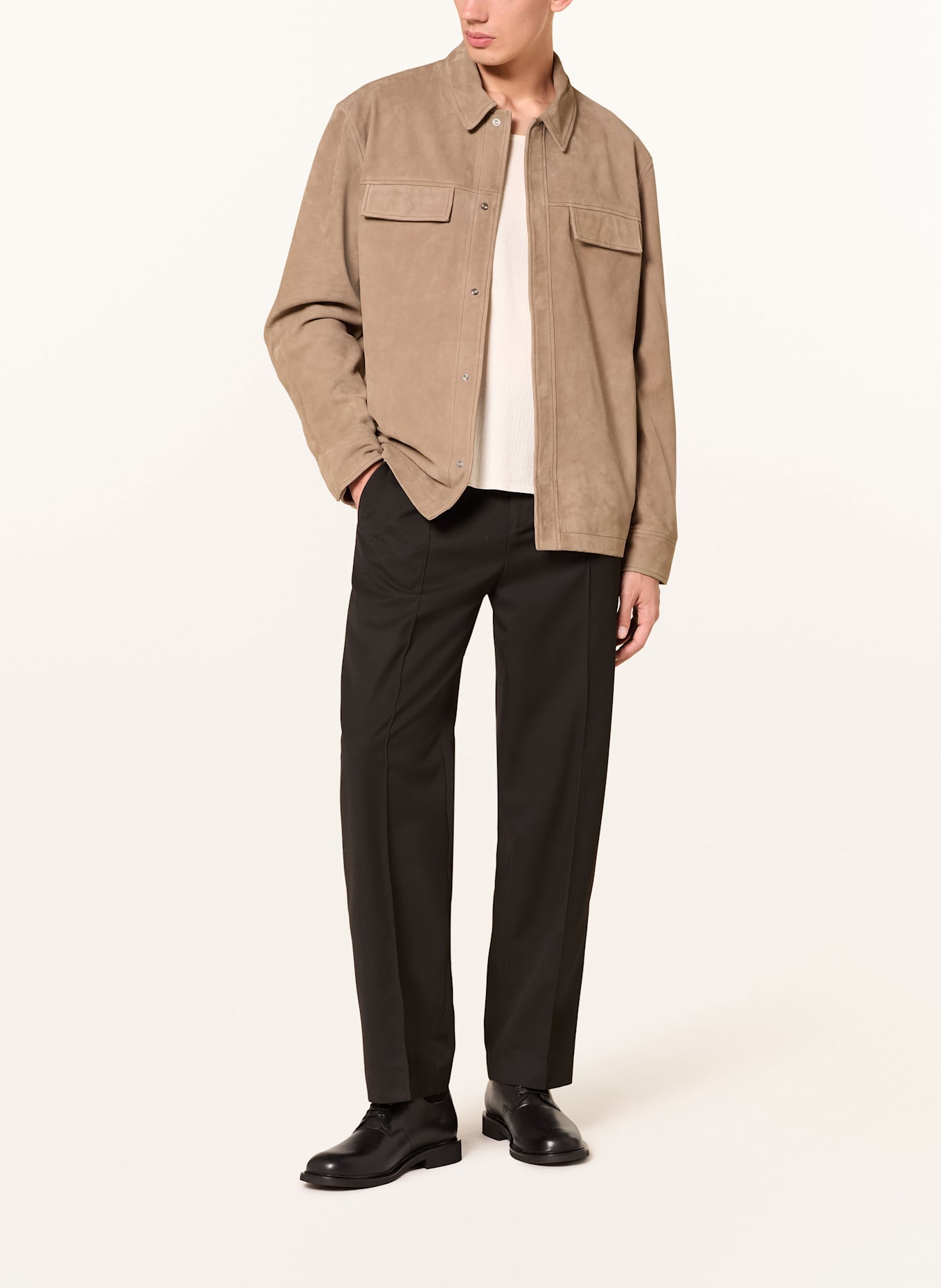 Calvin Klein Leder-Overjacket: TAUPE