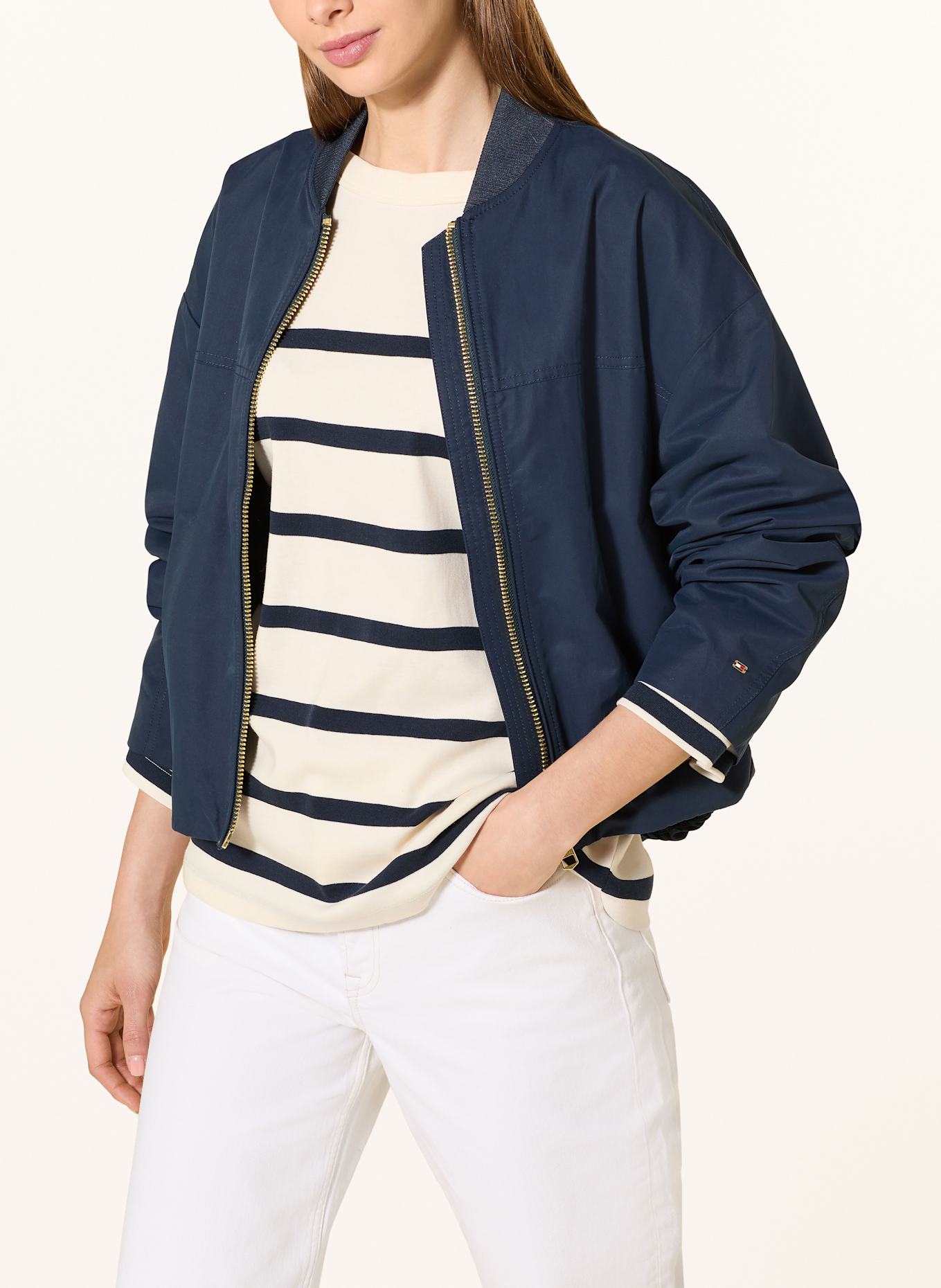 TOMMY HILFIGER Pullover: DUNKELBLAU / ECRU